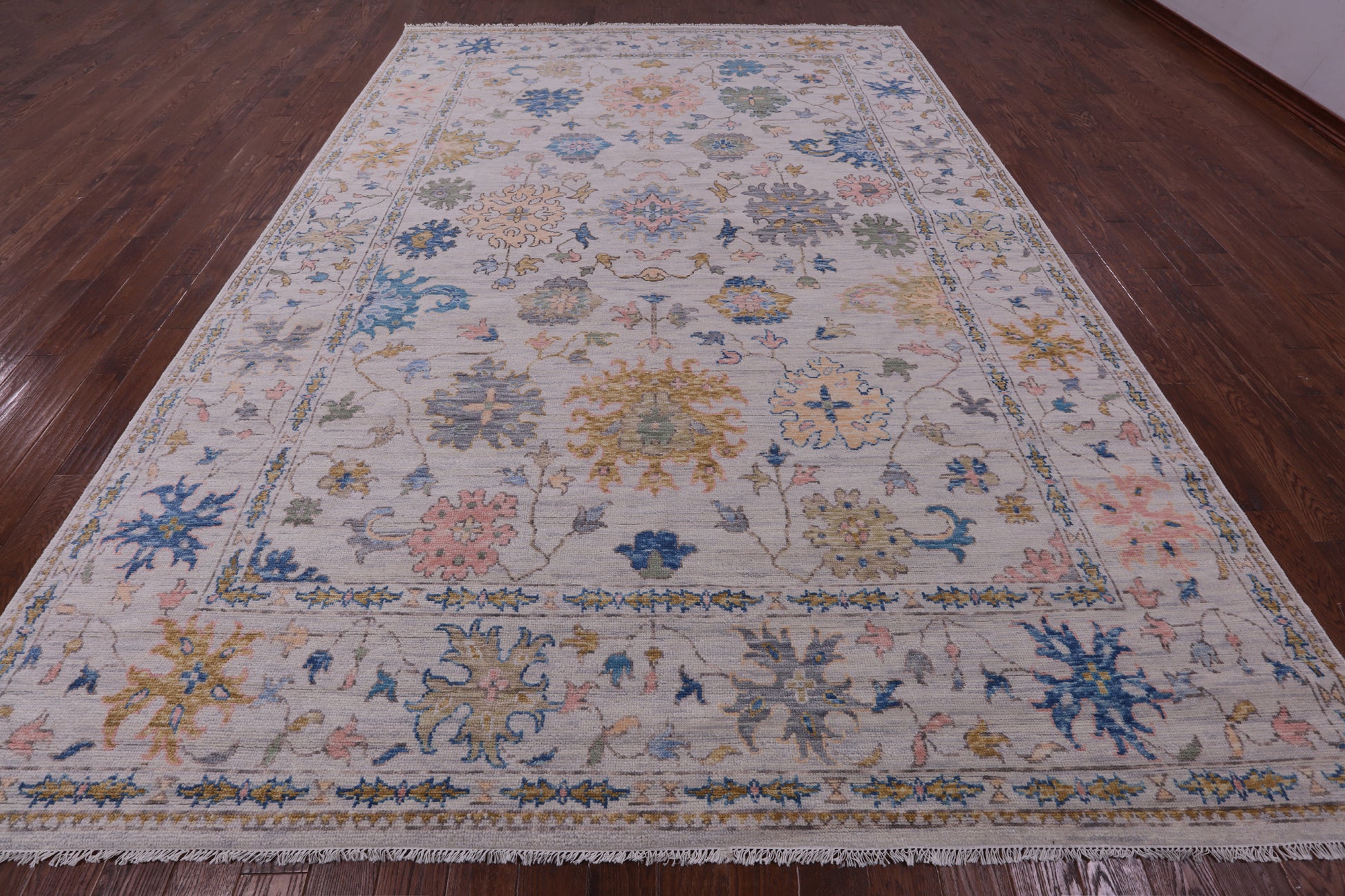 Ivory Turkish Oushak Hand Knotted Wool Rug - 10' 0" X 14' 2" - Golden Nile