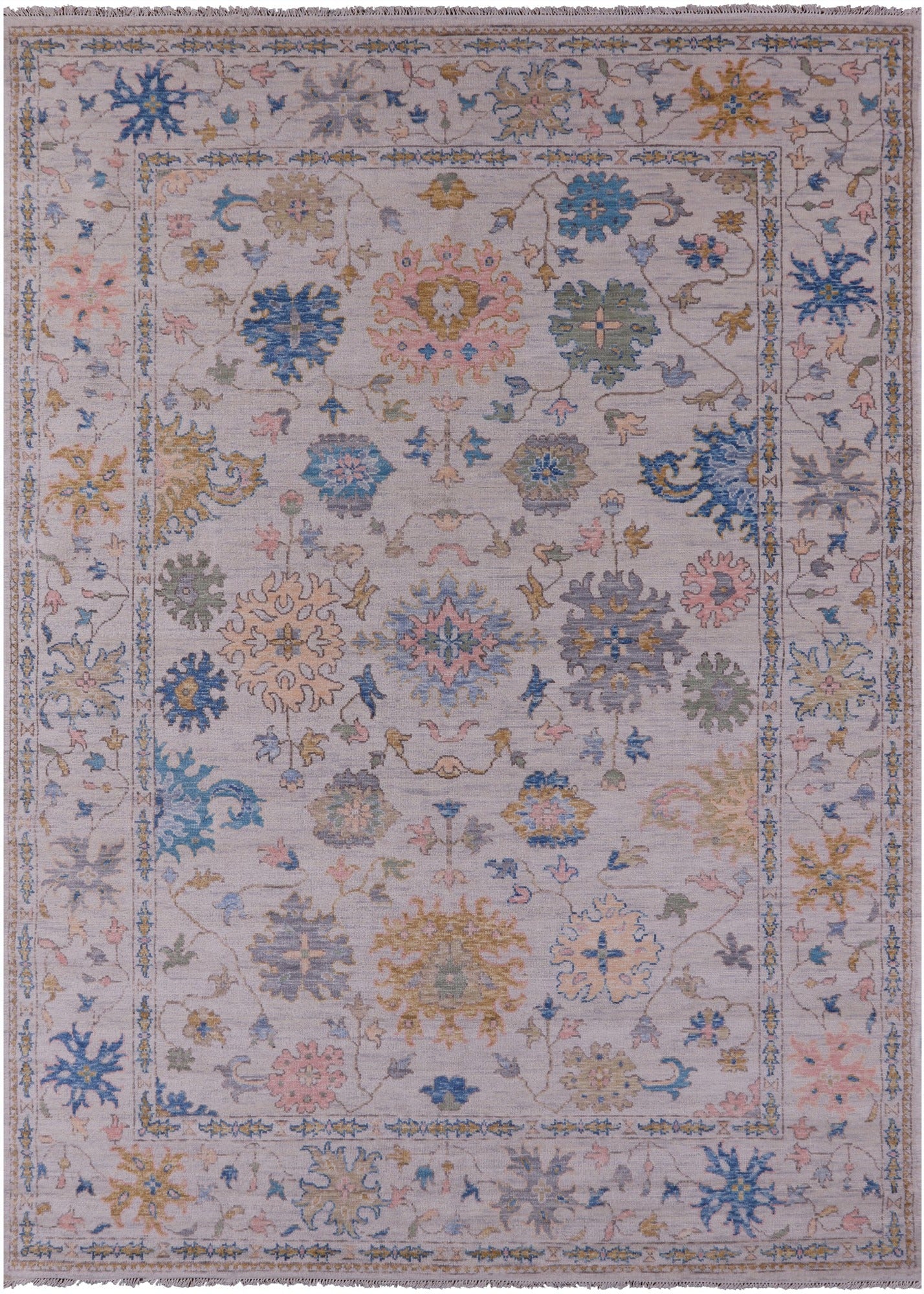 Ivory Turkish Oushak Hand Knotted Wool Rug - 10' 0" X 14' 2" - Golden Nile