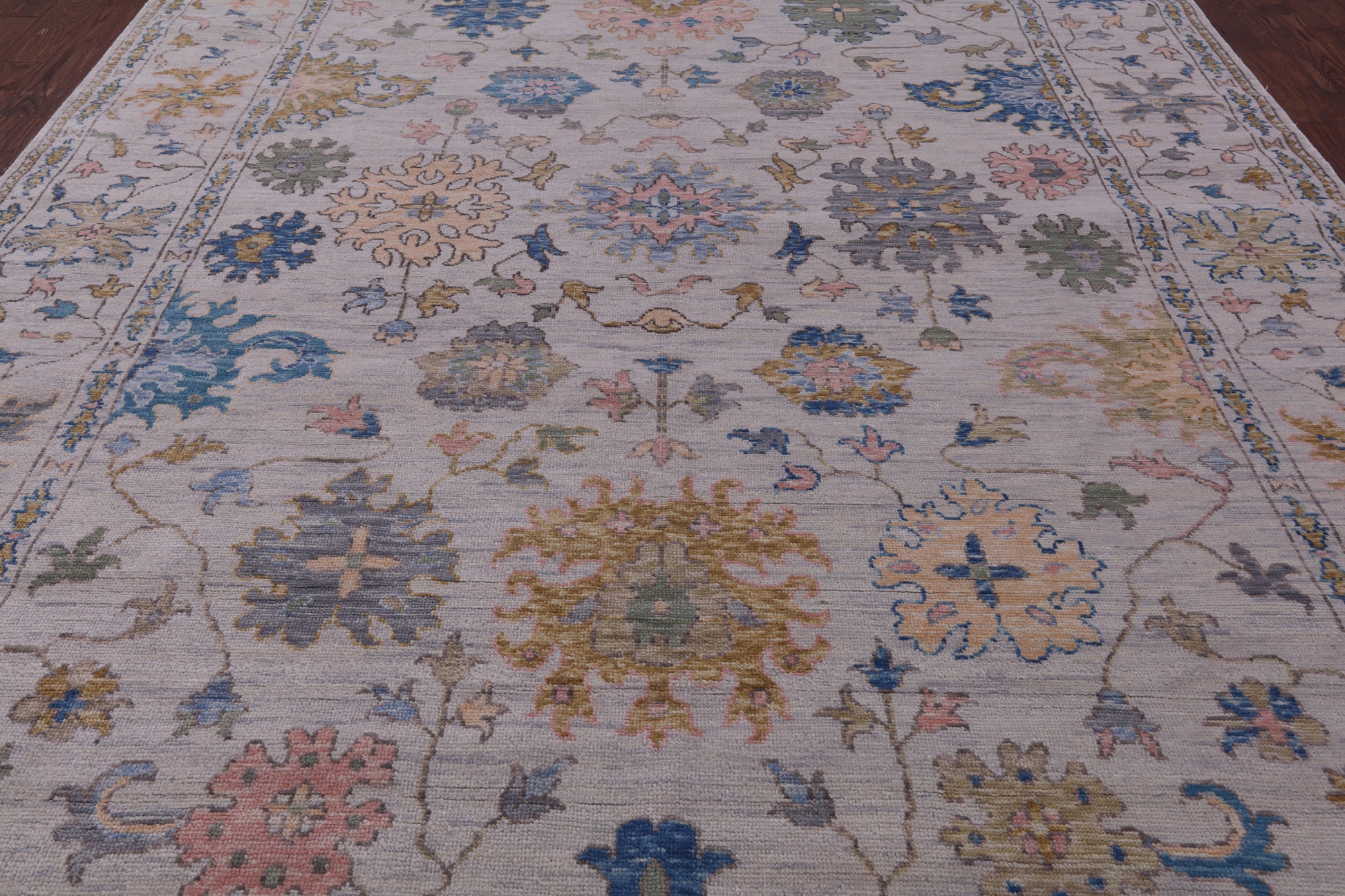 Ivory Turkish Oushak Hand Knotted Wool Rug - 10' 0" X 14' 2" - Golden Nile
