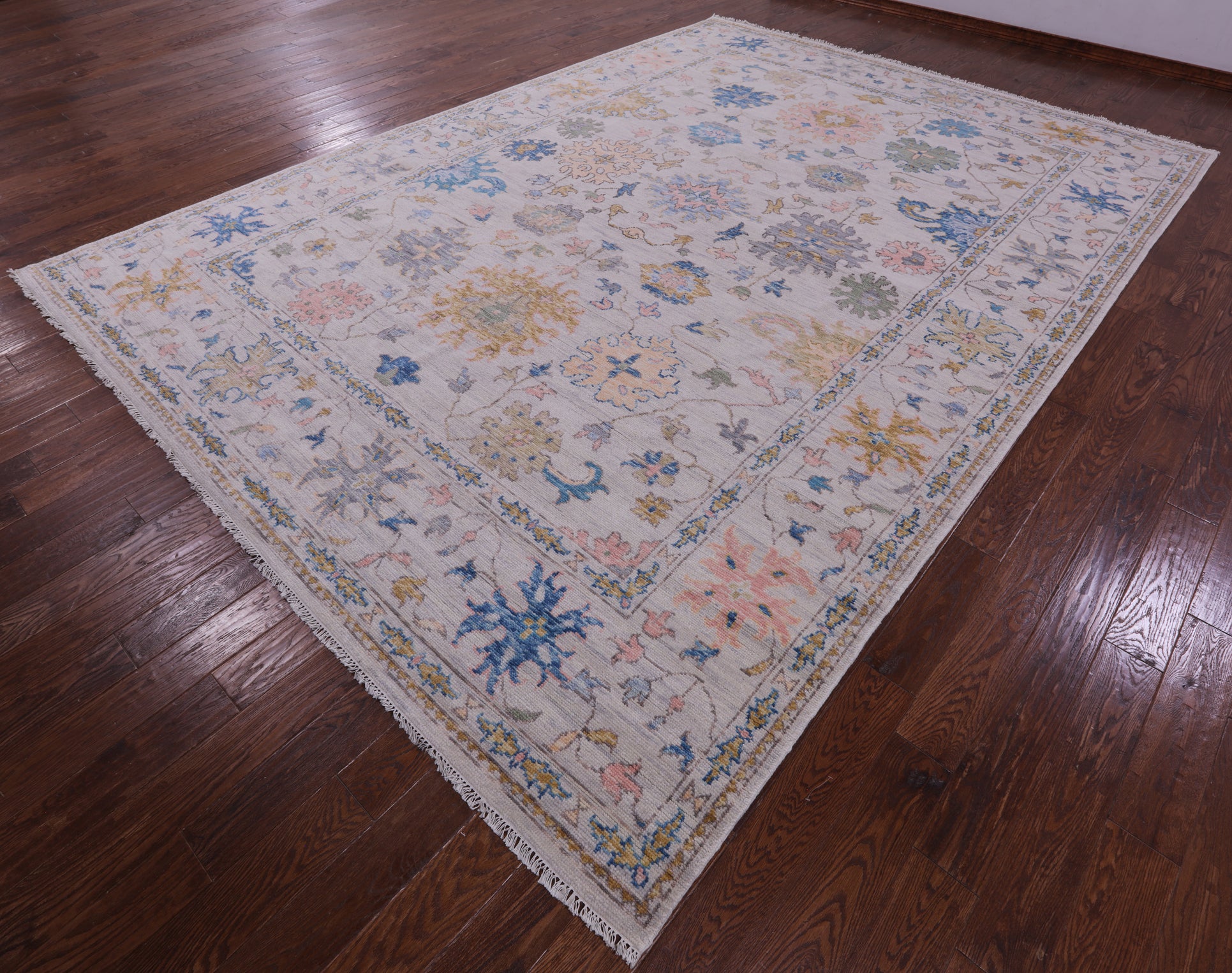 Ivory Turkish Oushak Hand Knotted Wool Rug - 10' 0" X 14' 2" - Golden Nile