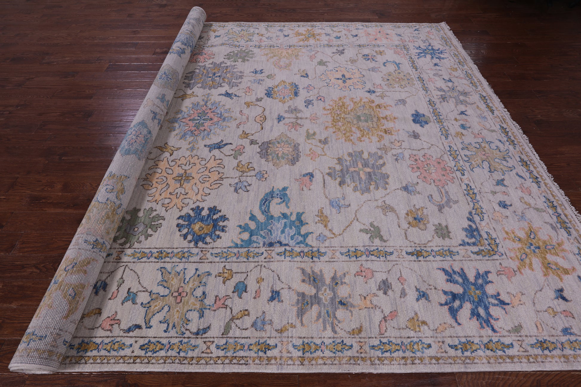 Ivory Turkish Oushak Hand Knotted Wool Rug - 10' 0" X 14' 2" - Golden Nile