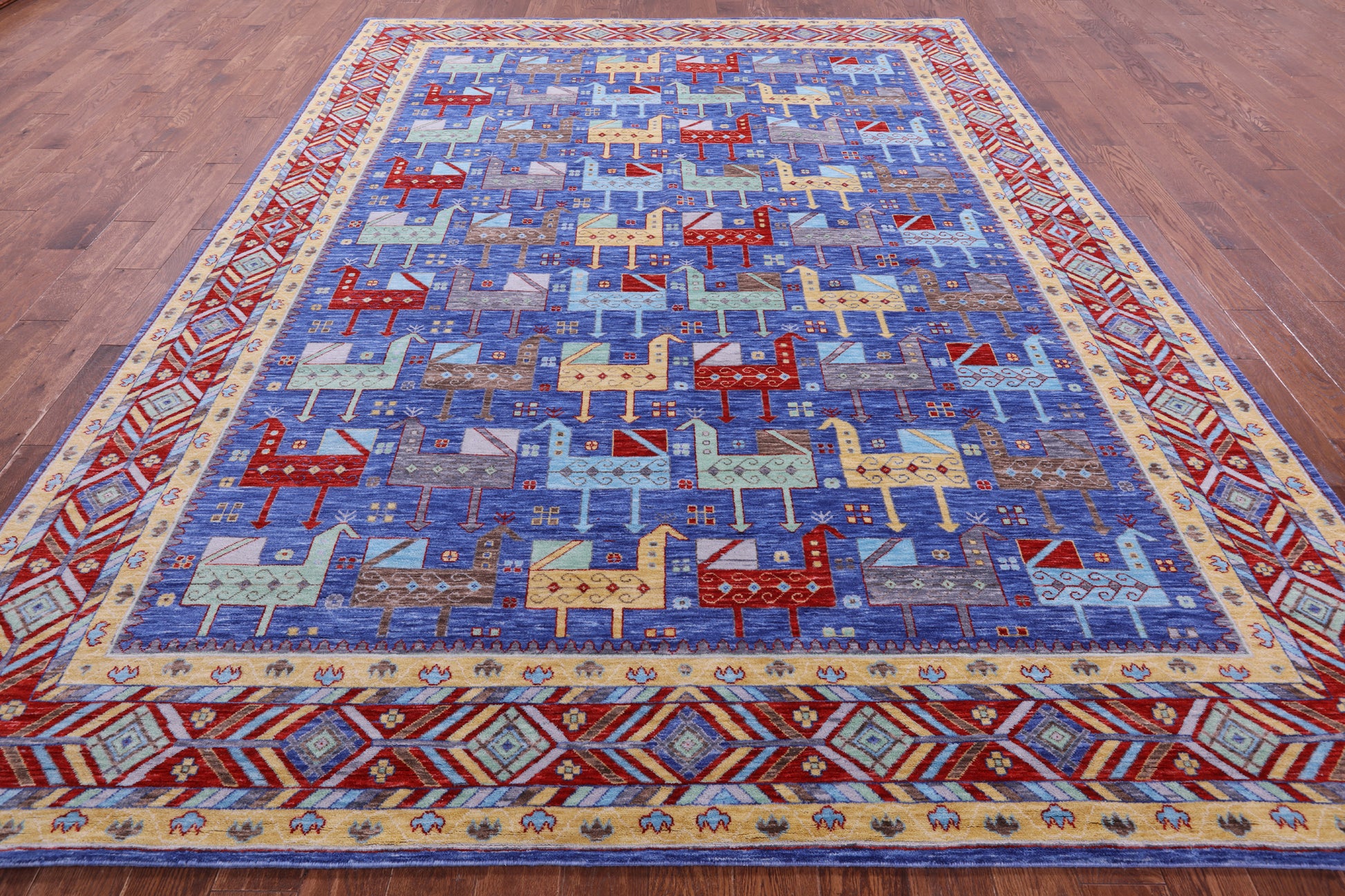 Blue Heriz Serapi Hand Knotted Wool Rug - 9' 0" X 11' 11" - Golden Nile