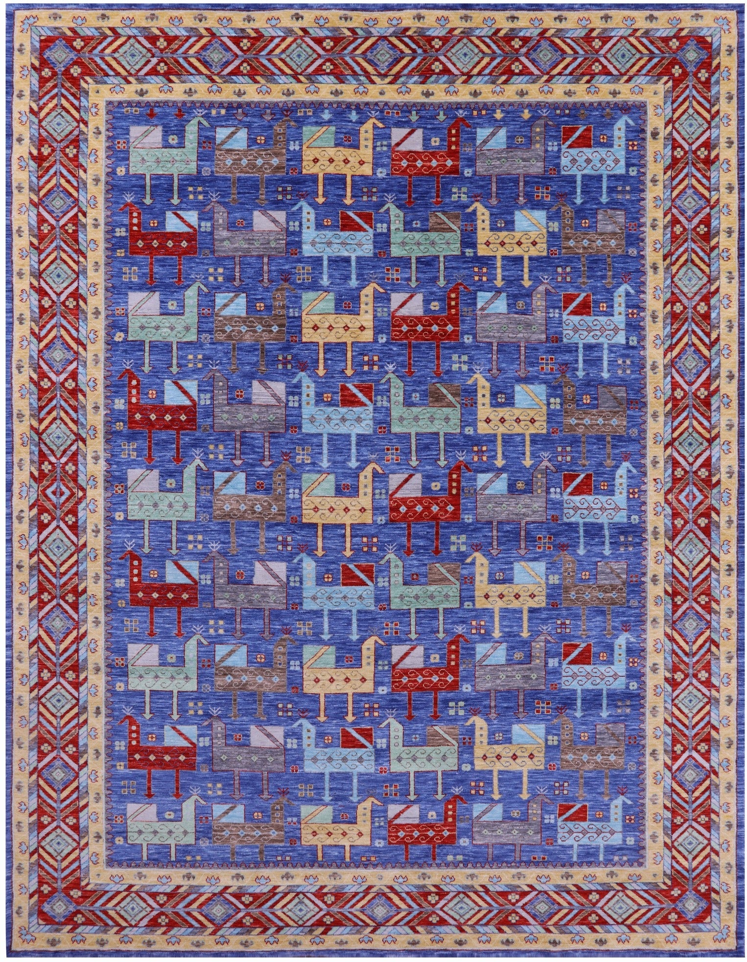 Blue Heriz Serapi Hand Knotted Wool Rug - 9' 0" X 11' 11" - Golden Nile