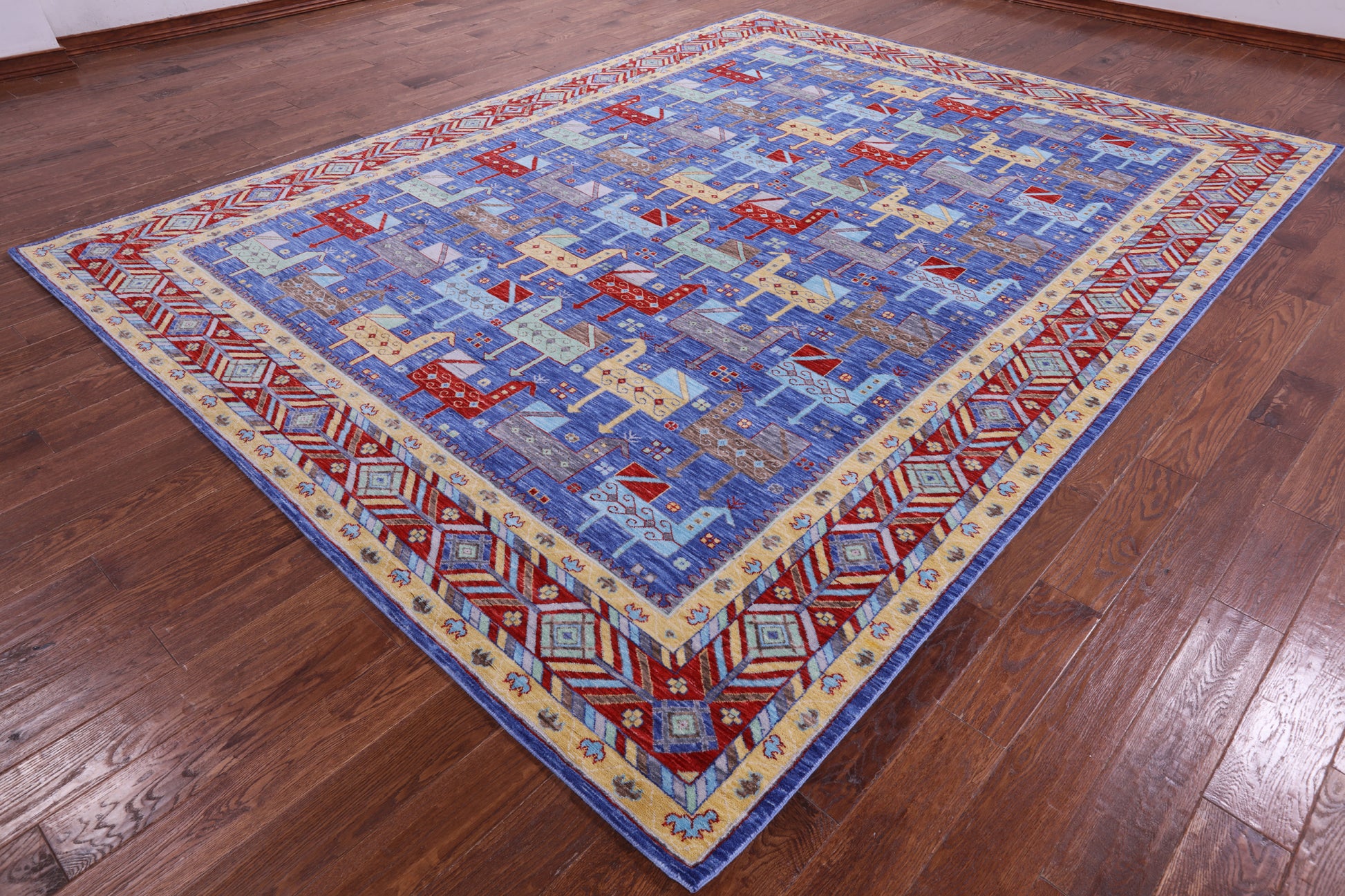 Blue Heriz Serapi Hand Knotted Wool Rug - 9' 0" X 11' 11" - Golden Nile