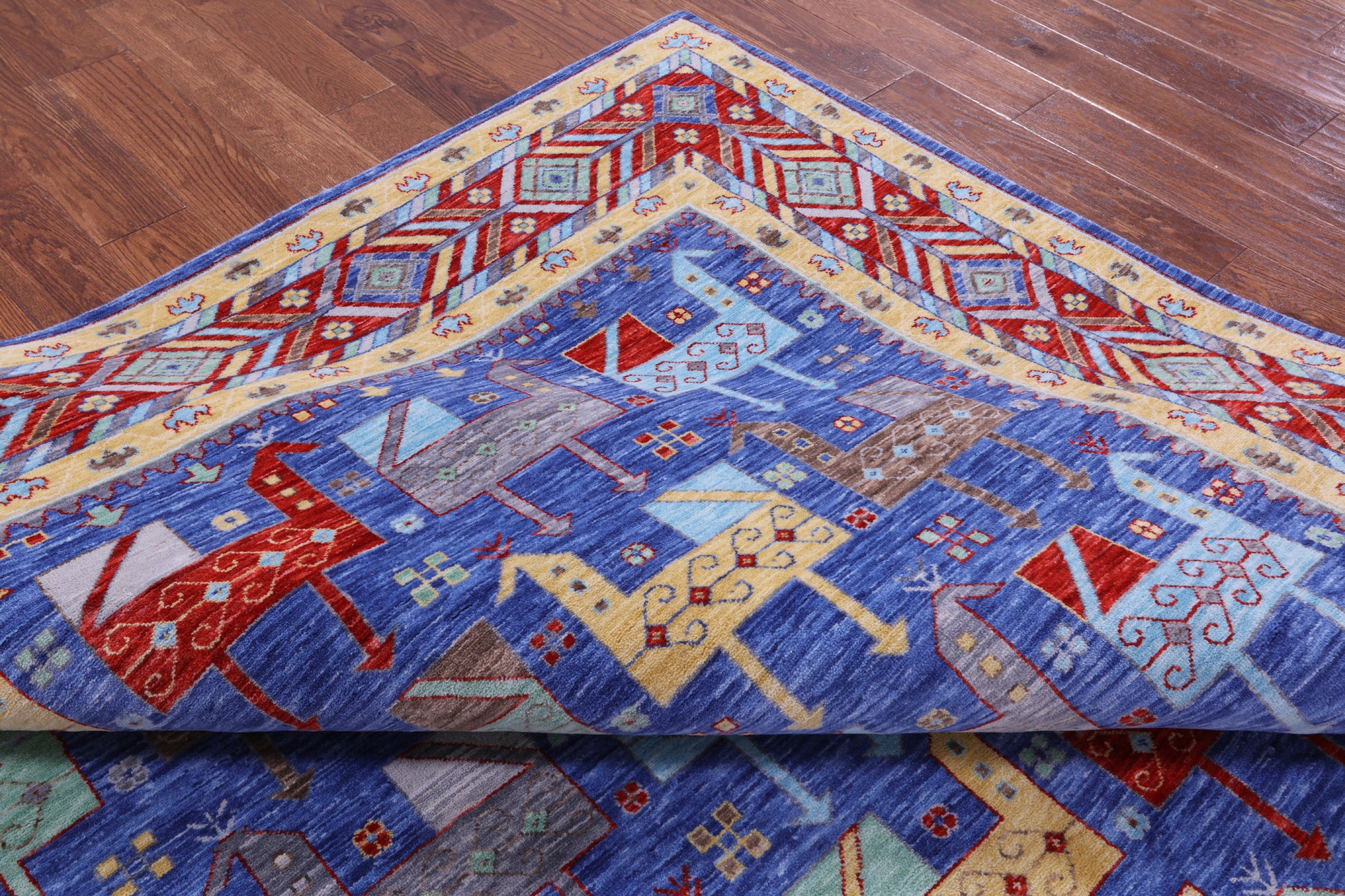 Blue Heriz Serapi Hand Knotted Wool Rug - 9' 0" X 11' 11" - Golden Nile