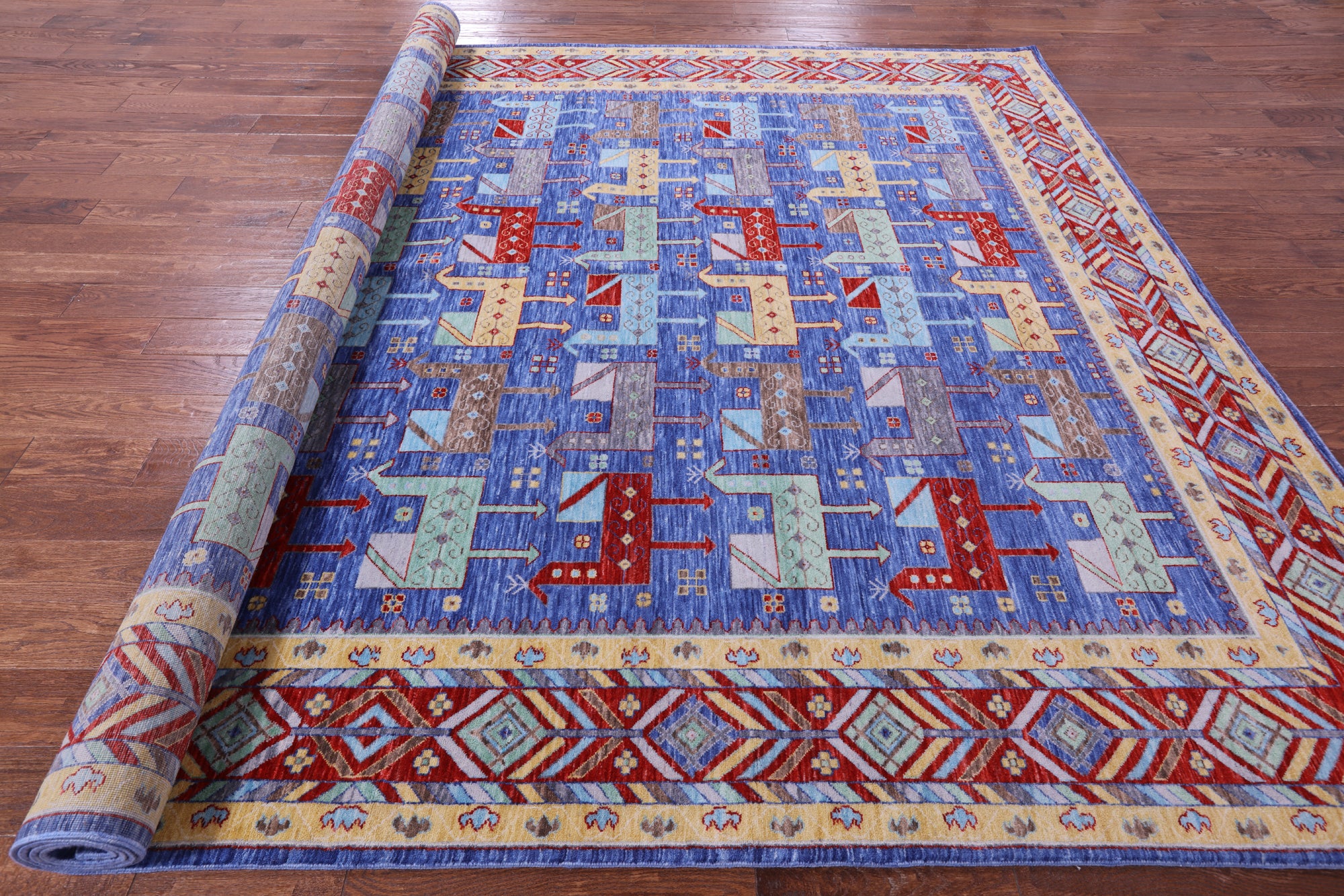 Blue Heriz Serapi Hand Knotted Wool Rug - 9' 0" X 11' 11" - Golden Nile