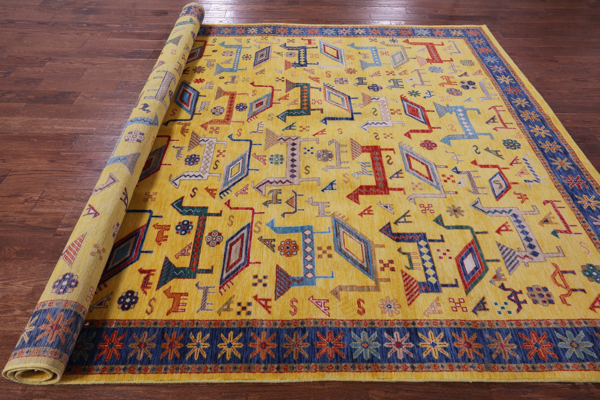 Gold Heriz Serapi Handmade Wool Rug - 8' 1" X 9' 11" - Golden Nile