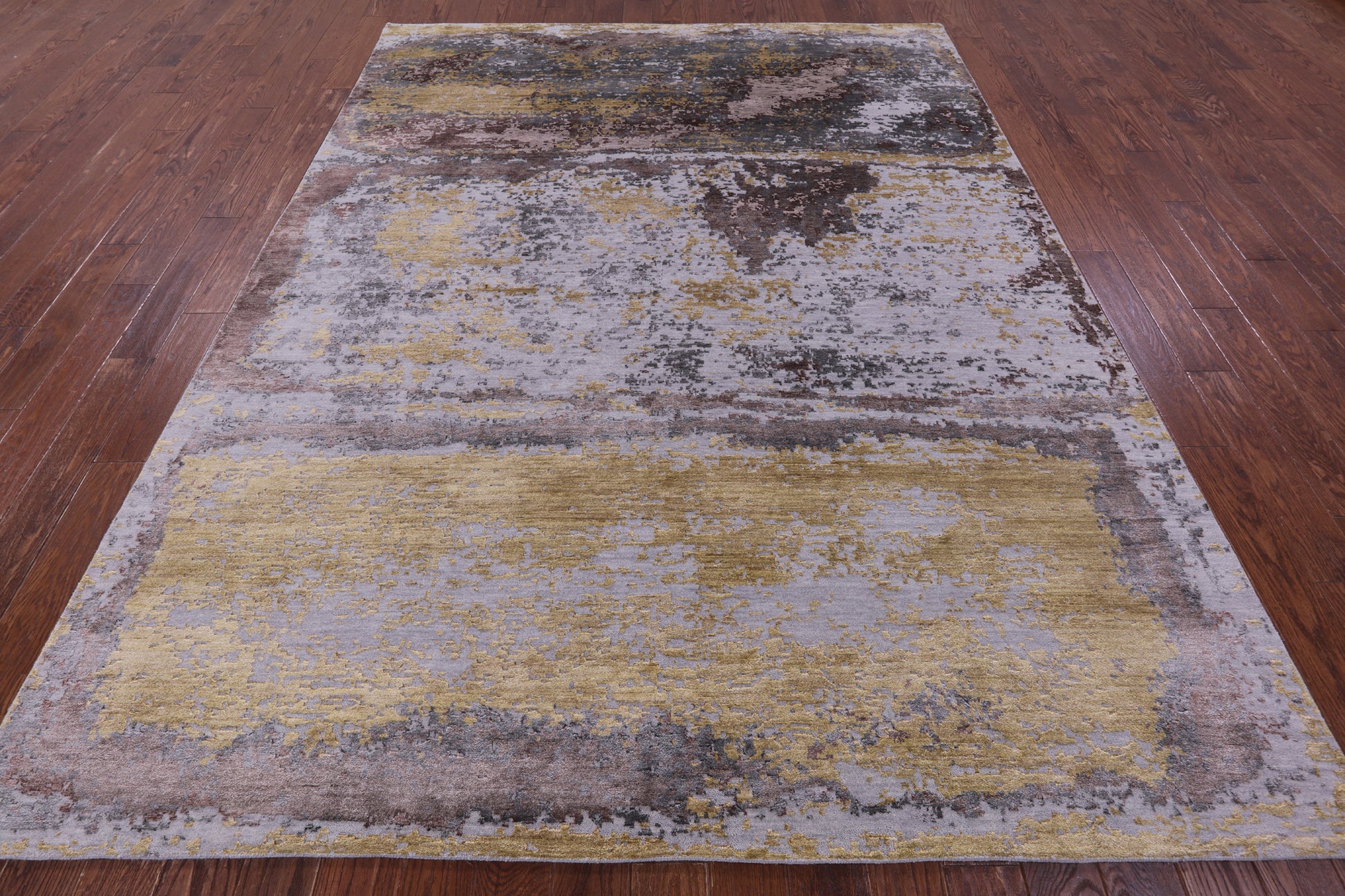 Abstract Contemporary Hand Knotted Wool & Silk Rug - 7' 11" X 10' 4" - Golden Nile