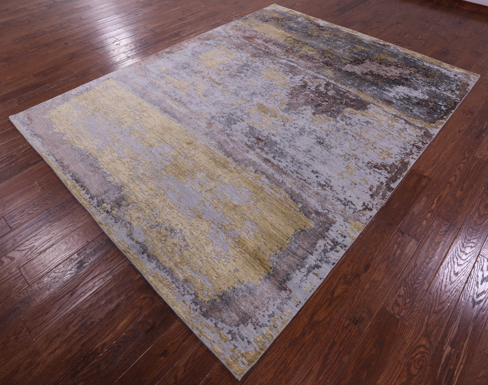 Abstract Contemporary Hand Knotted Wool & Silk Rug - 7' 11" X 10' 4" - Golden Nile