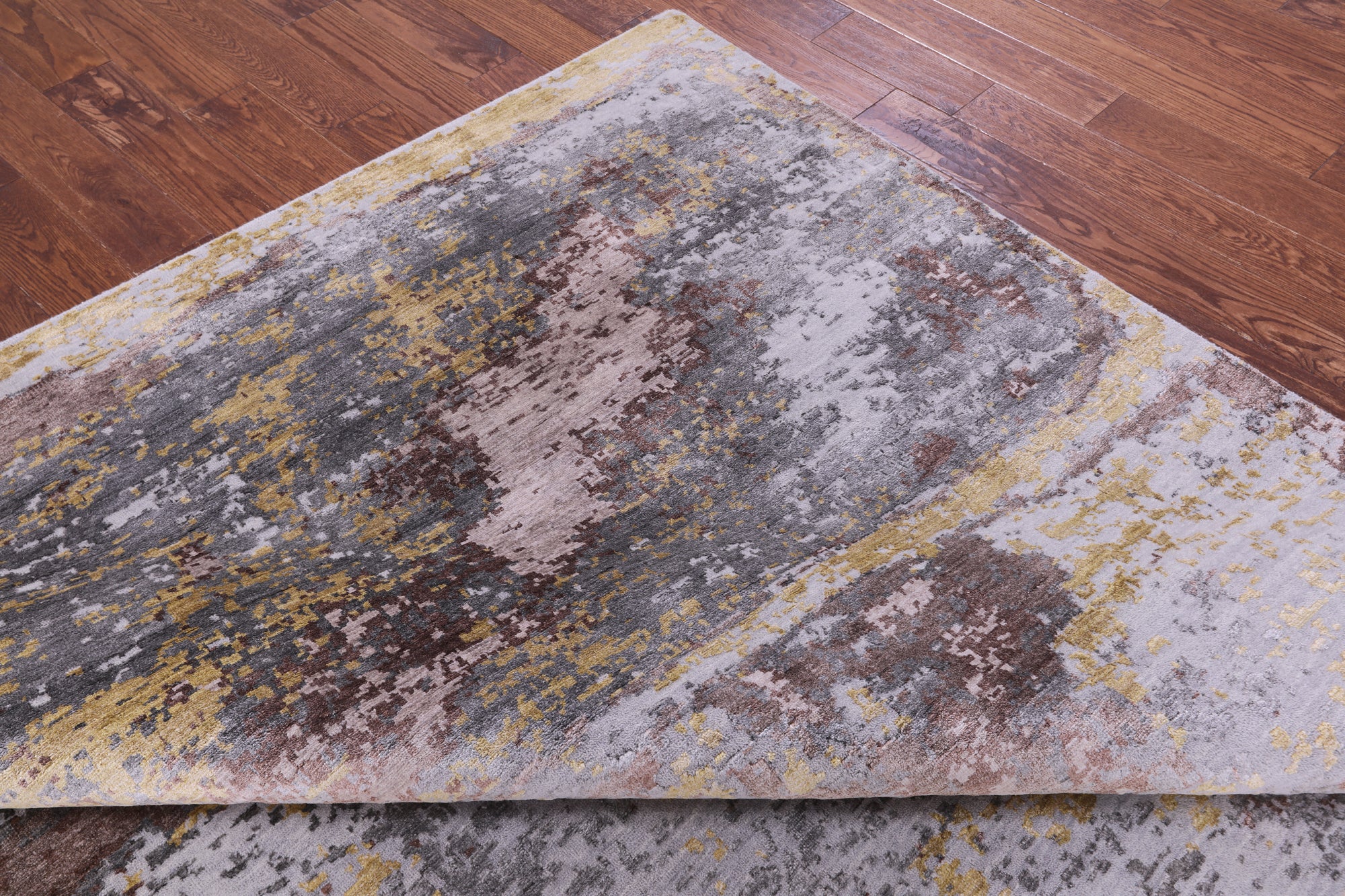 Abstract Contemporary Hand Knotted Wool & Silk Rug - 7' 11" X 10' 4" - Golden Nile