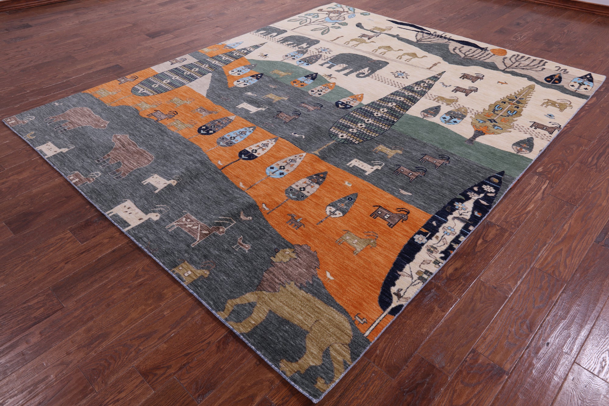 Tribal Persian Gabbeh Hand Knotted Wool Rug - 7' 11" X 9' 11" - Golden Nile