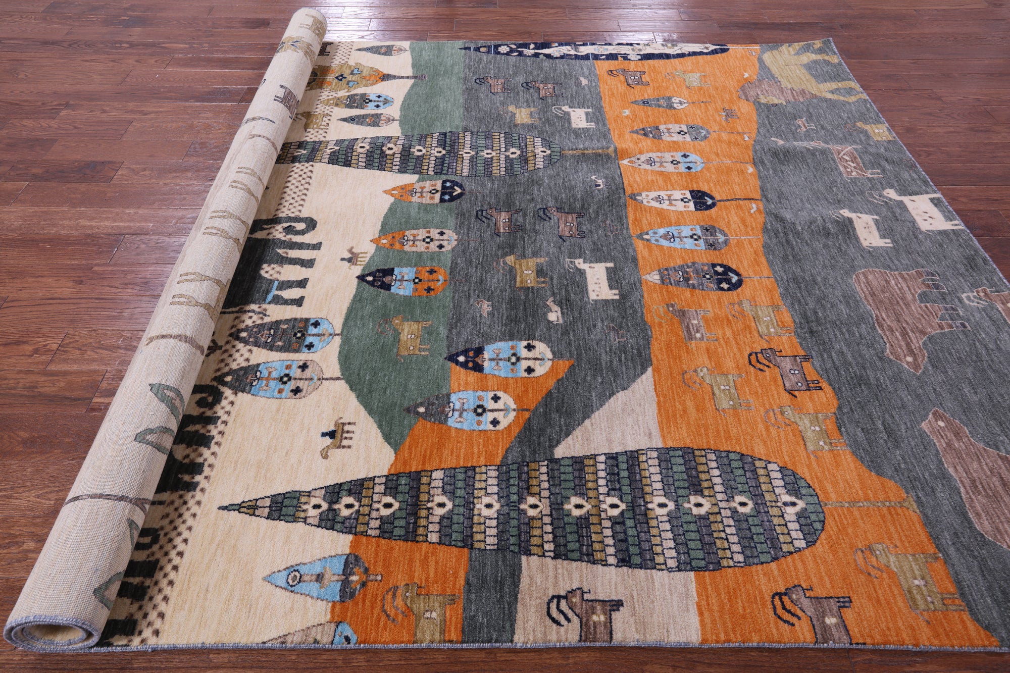 Tribal Persian Gabbeh Hand Knotted Wool Rug - 7' 11" X 9' 11" - Golden Nile