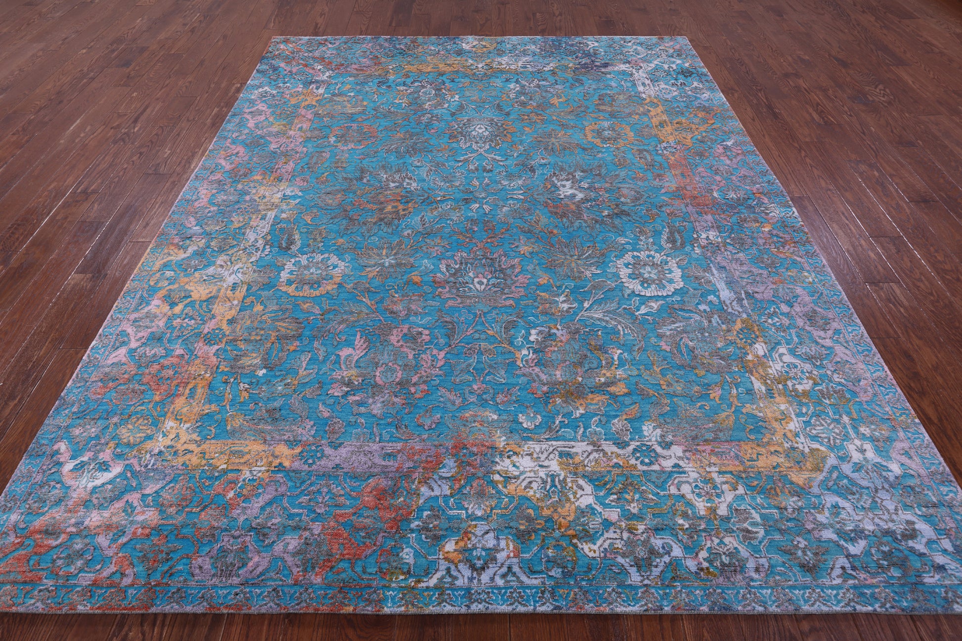Blue Persian Tabriz Hand Knotted Wool & Silk Rug - 8' 2" X 10' 2" - Golden Nile