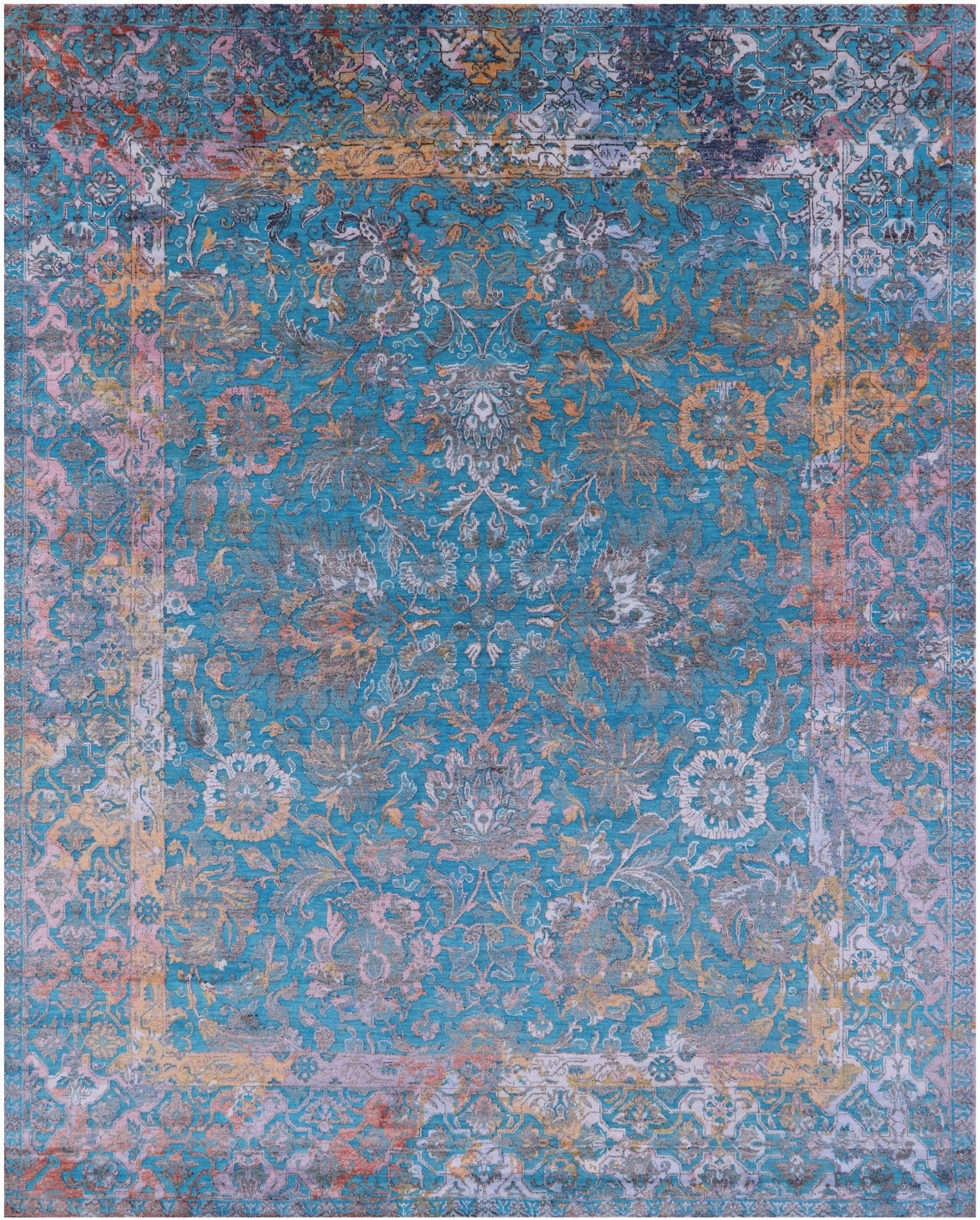 Blue Persian Tabriz Hand Knotted Wool & Silk Rug - 8' 2" X 10' 2" - Golden Nile