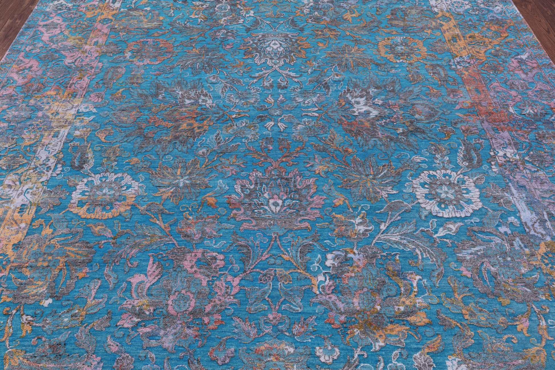 Blue Persian Tabriz Hand Knotted Wool & Silk Rug - 8' 2" X 10' 2" - Golden Nile