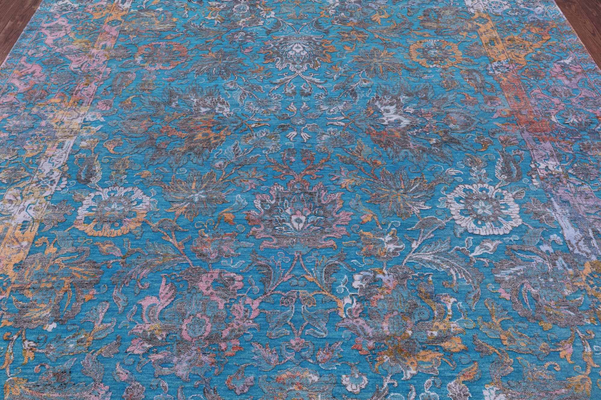 Blue Persian Tabriz Hand Knotted Wool & Silk Rug - 8' 2" X 10' 2" - Golden Nile
