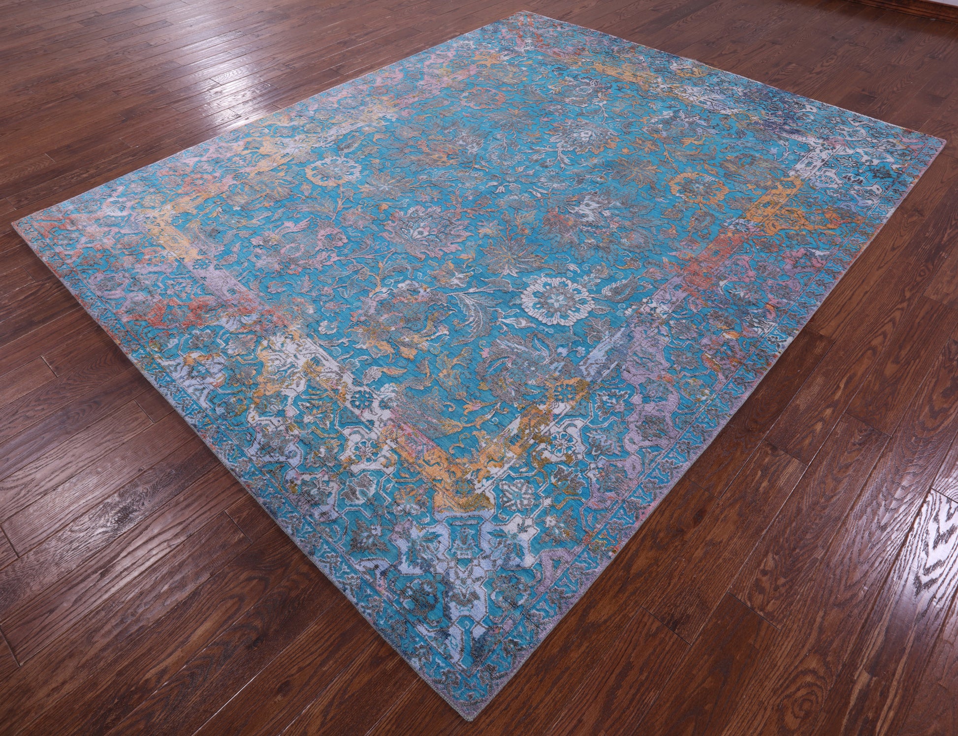 Blue Persian Tabriz Hand Knotted Wool & Silk Rug - 8' 2" X 10' 2" - Golden Nile