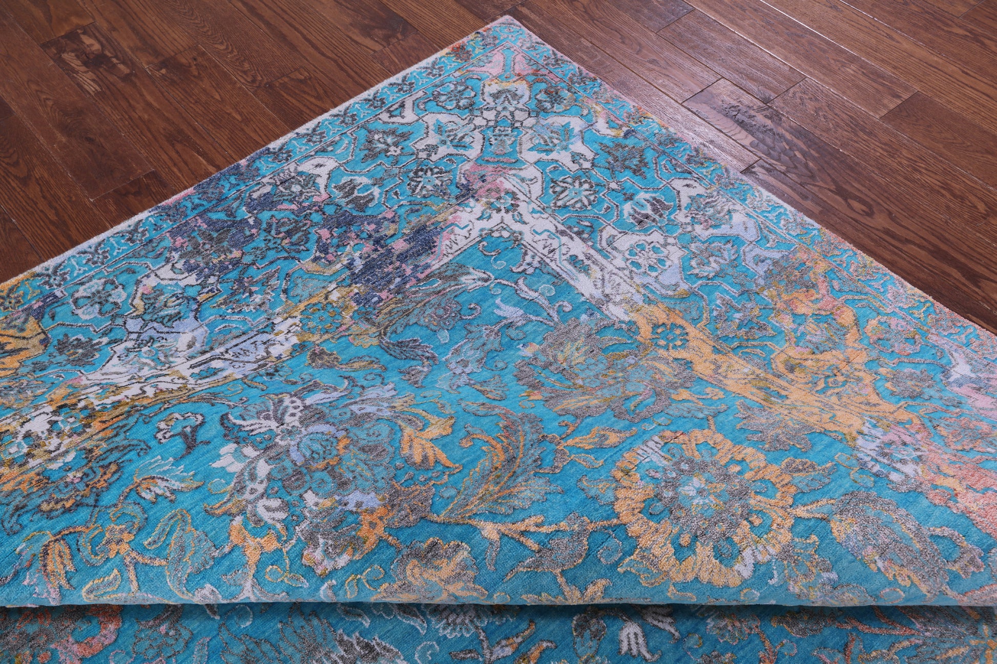 Blue Persian Tabriz Hand Knotted Wool & Silk Rug - 8' 2" X 10' 2" - Golden Nile