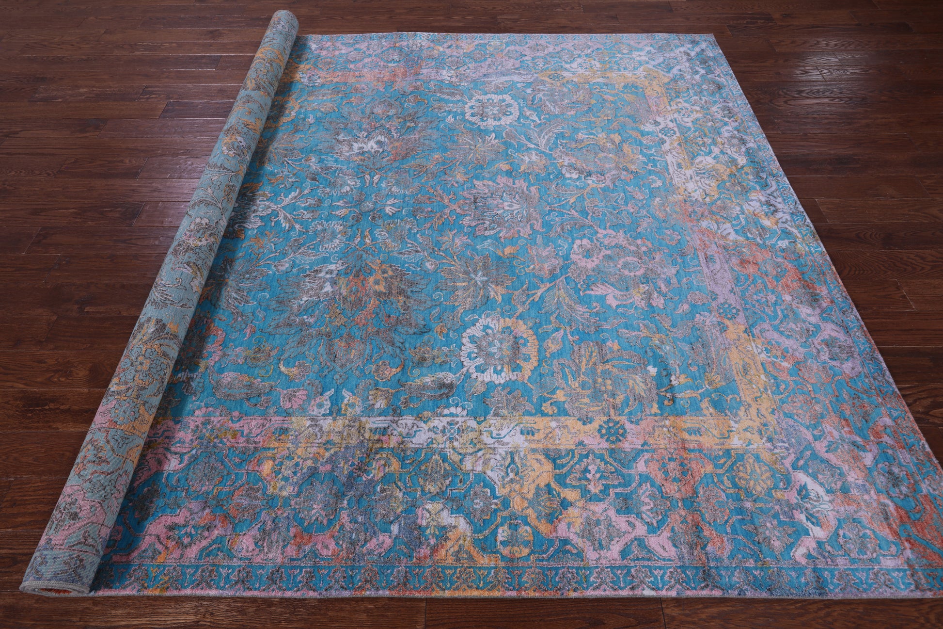 Blue Persian Tabriz Hand Knotted Wool & Silk Rug - 8' 2" X 10' 2" - Golden Nile