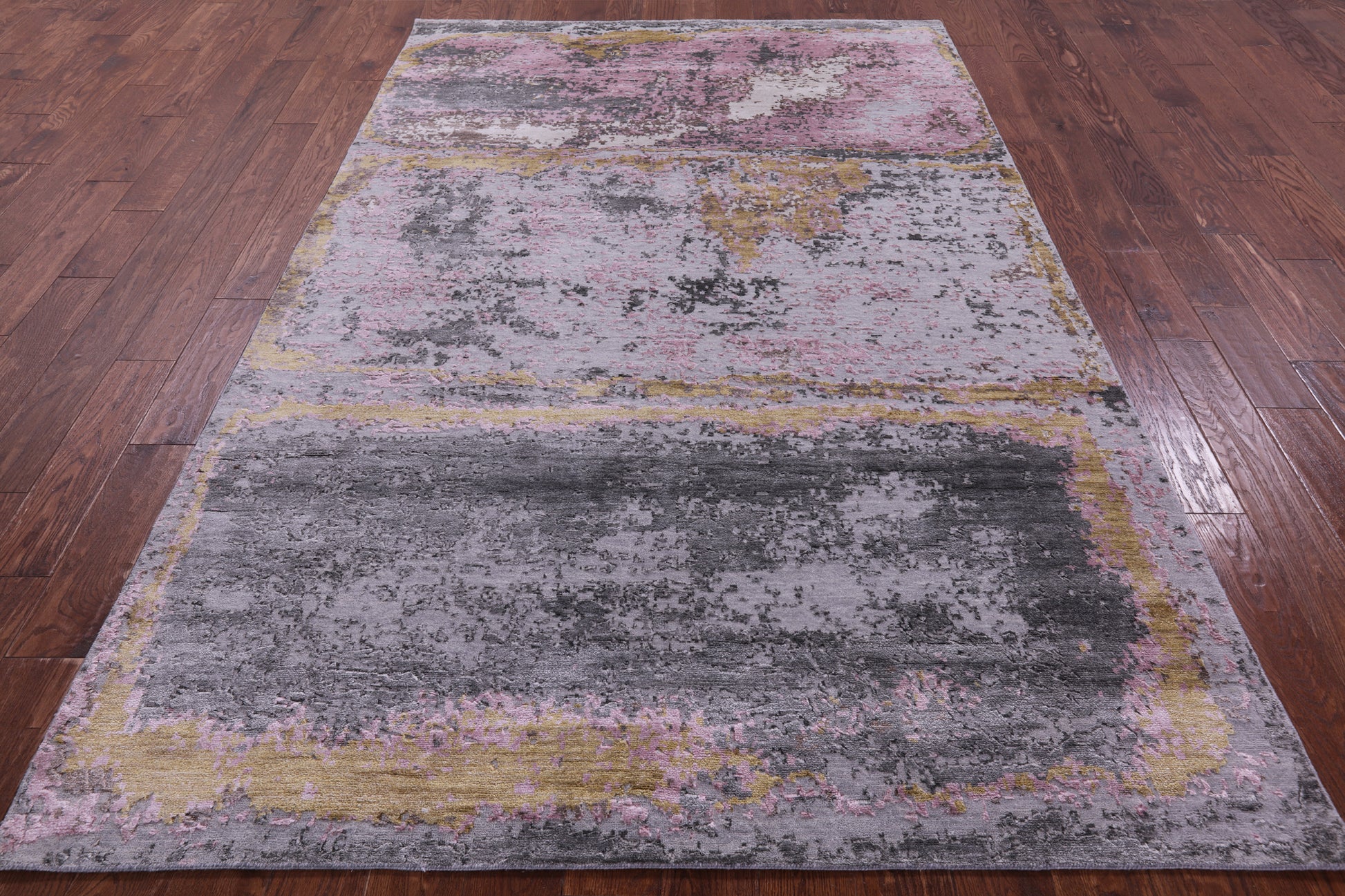 Abstract Contemporary Hand Knotted Wool & Silk Rug - 5' 10" X 9' 3" - Golden Nile