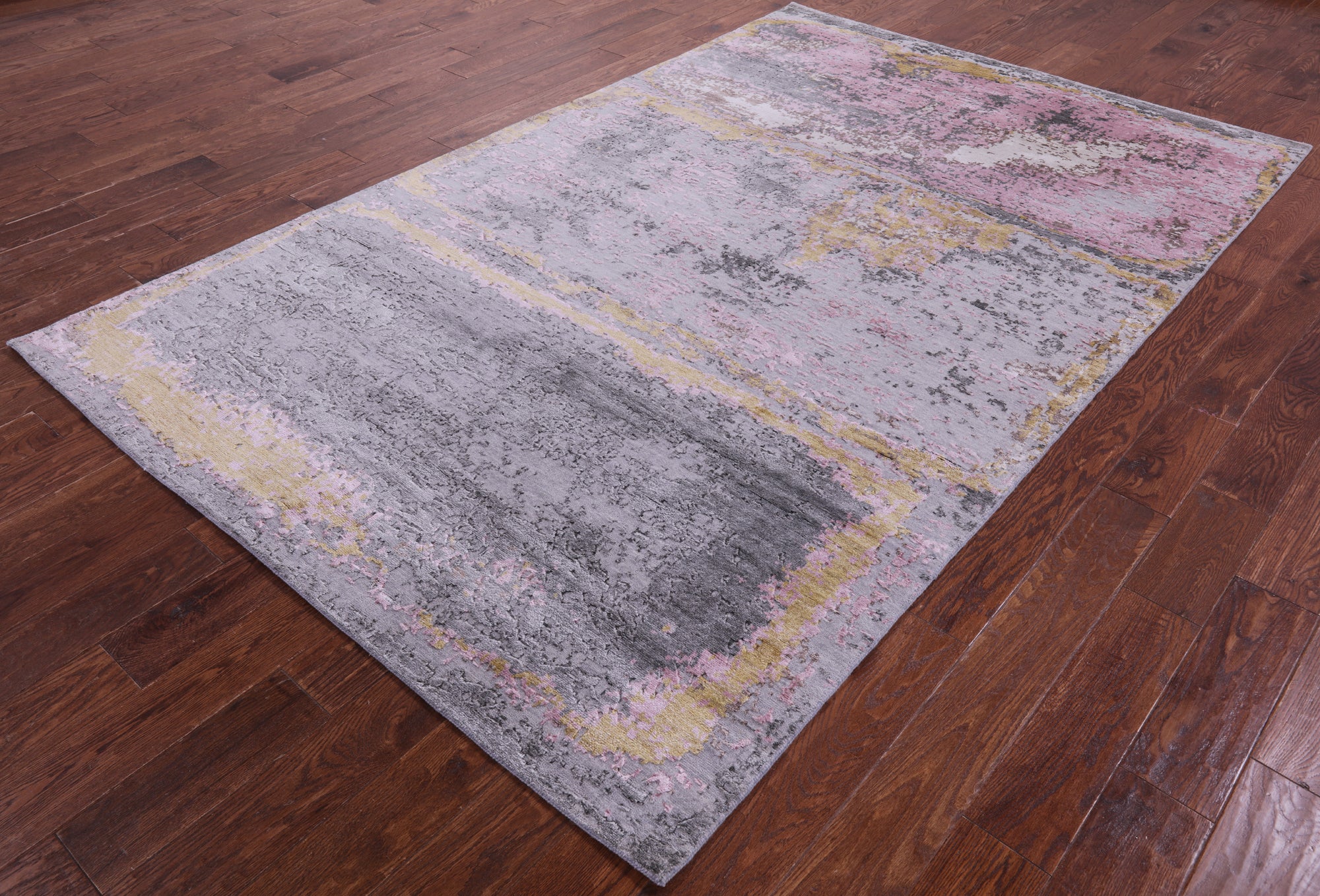 Abstract Contemporary Hand Knotted Wool & Silk Rug - 5' 10" X 9' 3" - Golden Nile