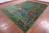Green Persian Tabriz Hand Knotted Silk Rug - 10' 3" X 13' 10" - Golden Nile