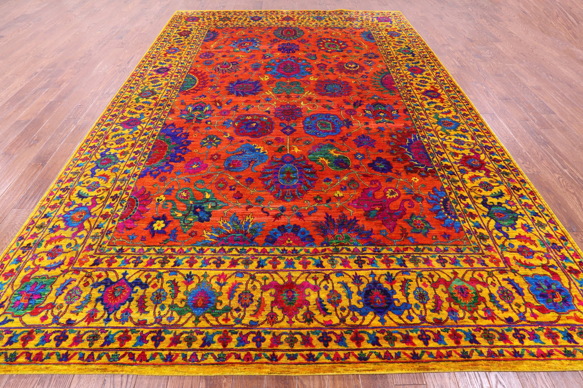 Orange Persian Tabriz Handmade 100% Silk Rug - 10' 0" X 13' 10" - Golden Nile