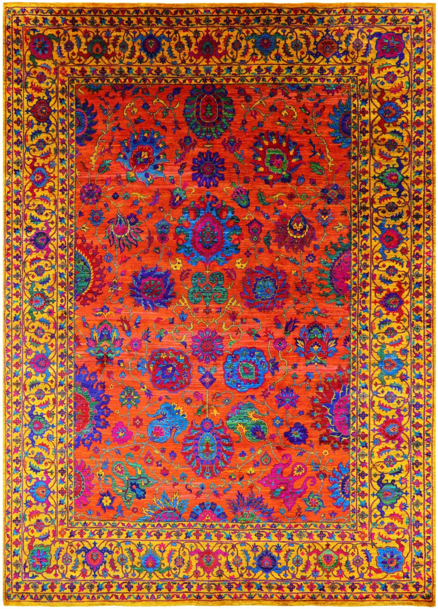 Orange Persian Tabriz Handmade 100% Silk Rug - 10' 0" X 13' 10" - Golden Nile