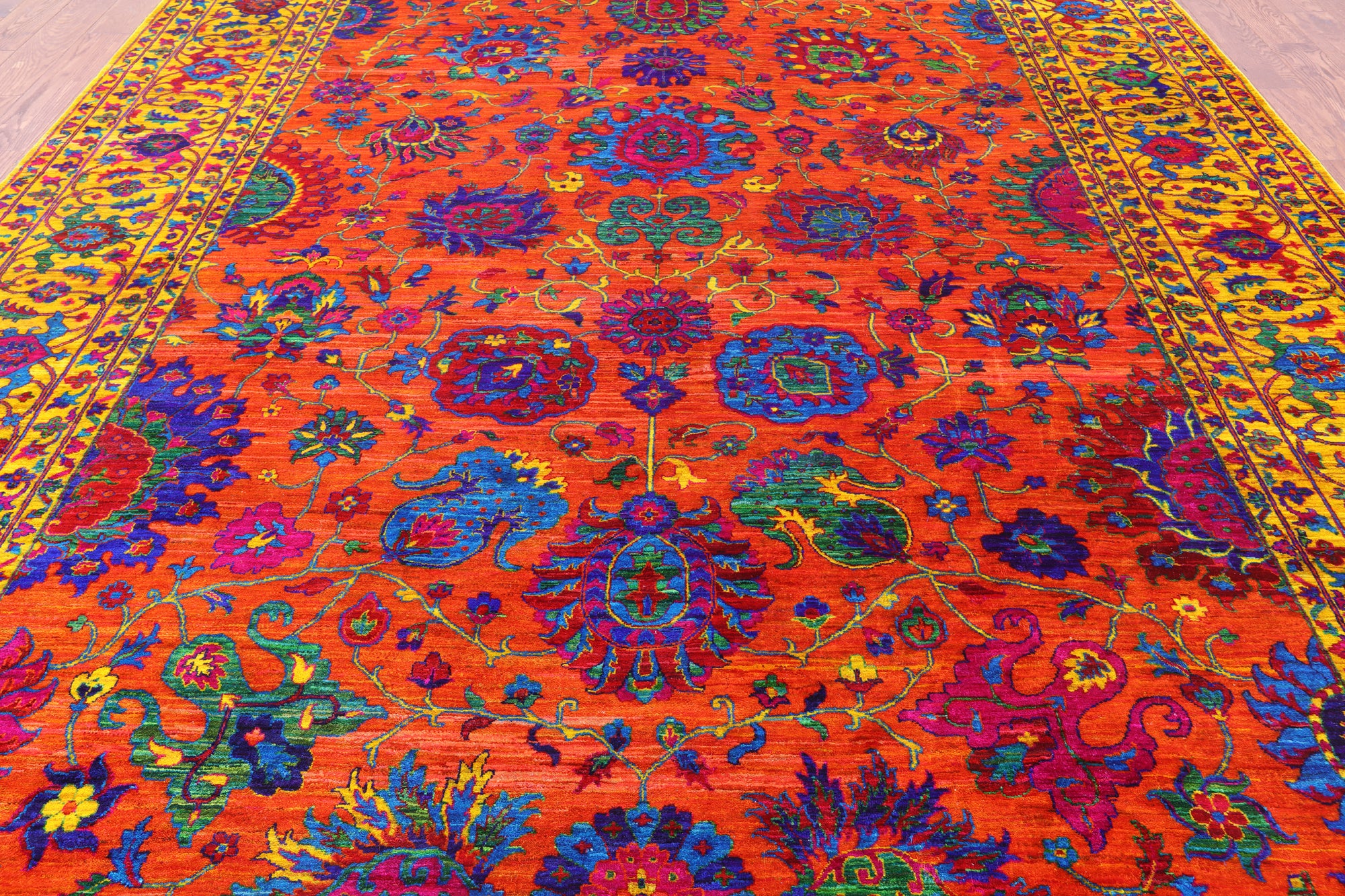Orange Persian Tabriz Handmade 100% Silk Rug - 10' 0" X 13' 10" - Golden Nile