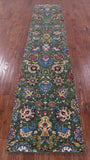 Green Persian Tabriz Handmade Wool & Silk Runner Rug - 2' 7" X 12' 1" - Golden Nile