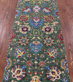 Green Persian Tabriz Handmade Wool & Silk Runner Rug - 2' 7" X 12' 1" - Golden Nile