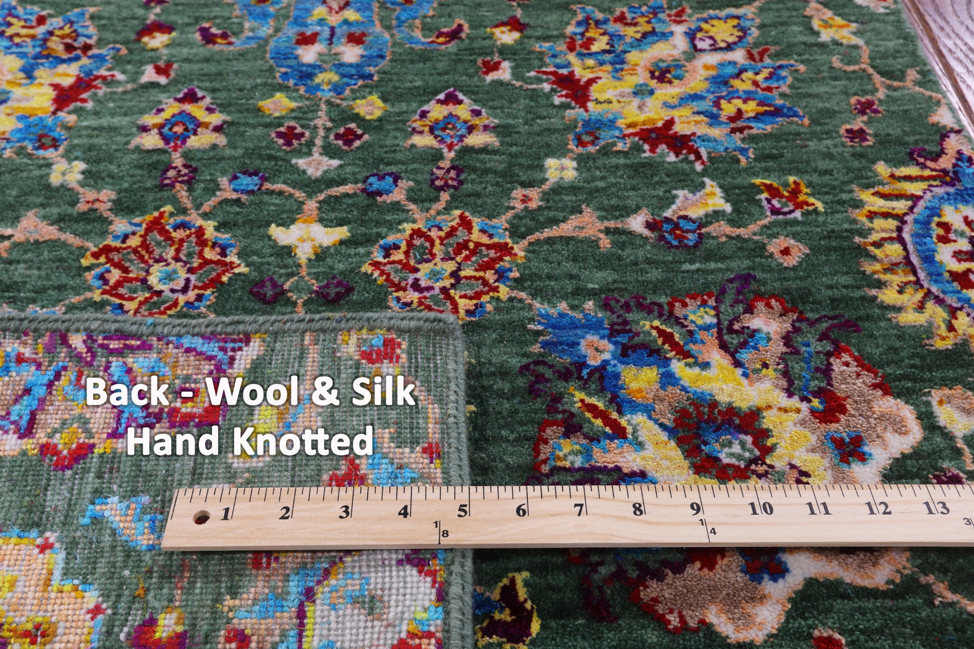 Green Persian Tabriz Handmade Wool & Silk Runner Rug - 2' 7" X 12' 1" - Golden Nile
