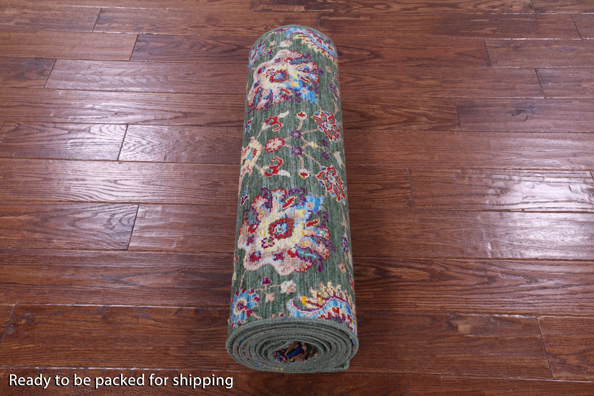 Green Persian Tabriz Handmade Wool & Silk Runner Rug - 2' 7" X 12' 1" - Golden Nile