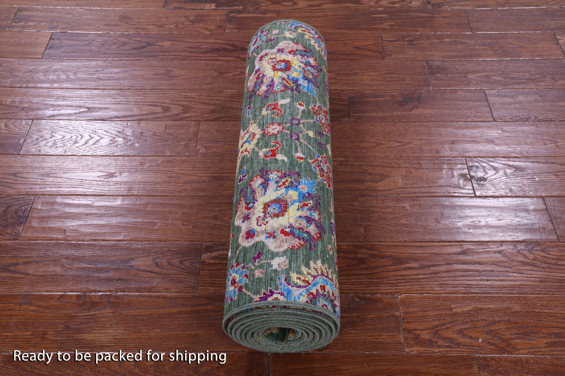 Green Persian Tabriz Hand Knotted Wool & Silk Runner Rug - 2' 7" X 12' 1" - Golden Nile