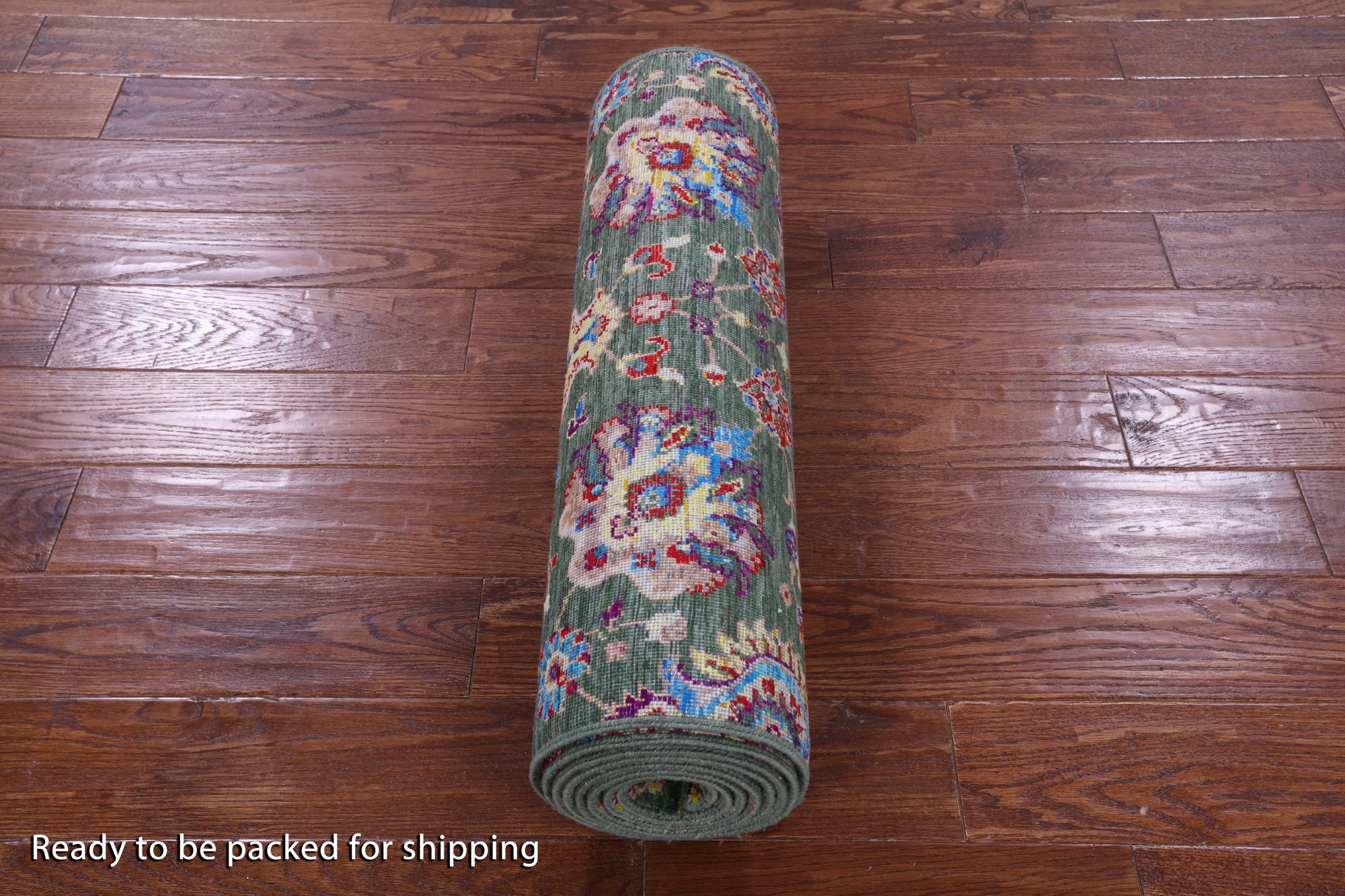 Green Persian Tabriz Hand Knotted Wool & Silk Runner Rug - 2' 7" X 12' 1" - Golden Nile