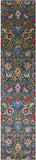 Green Persian Tabriz Hand Knotted Wool & Silk Runner Rug - 2' 7" X 12' 1" - Golden Nile