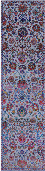 Blue Persian Tabriz Hand Knotted Wool & Silk Runner Rug - 2' 6" X 10' 3" - Golden Nile