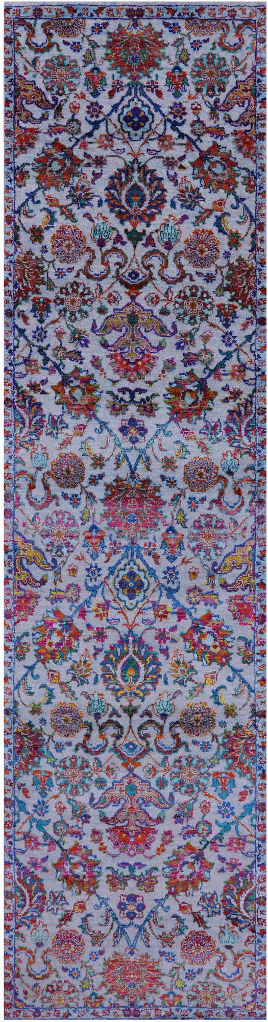 Blue Persian Tabriz Hand Knotted Wool & Silk Runner Rug - 2' 6" X 10' 3" - Golden Nile