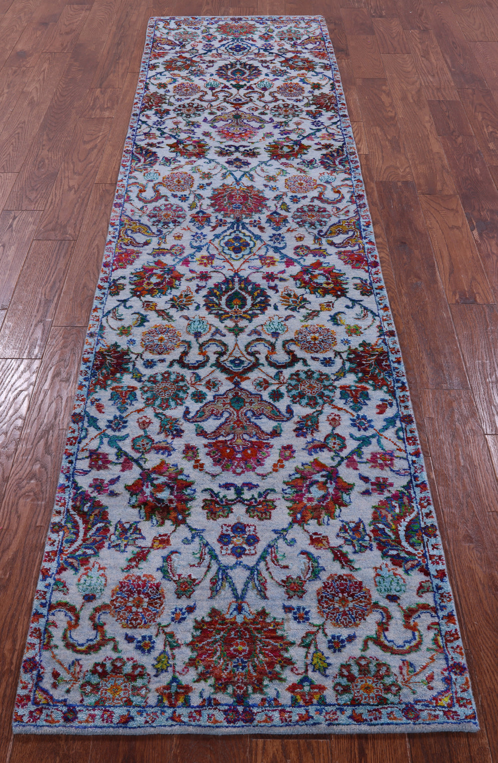 Blue Persian Tabriz Hand Knotted Wool & Silk Runner Rug - 2' 6" X 10' 3" - Golden Nile
