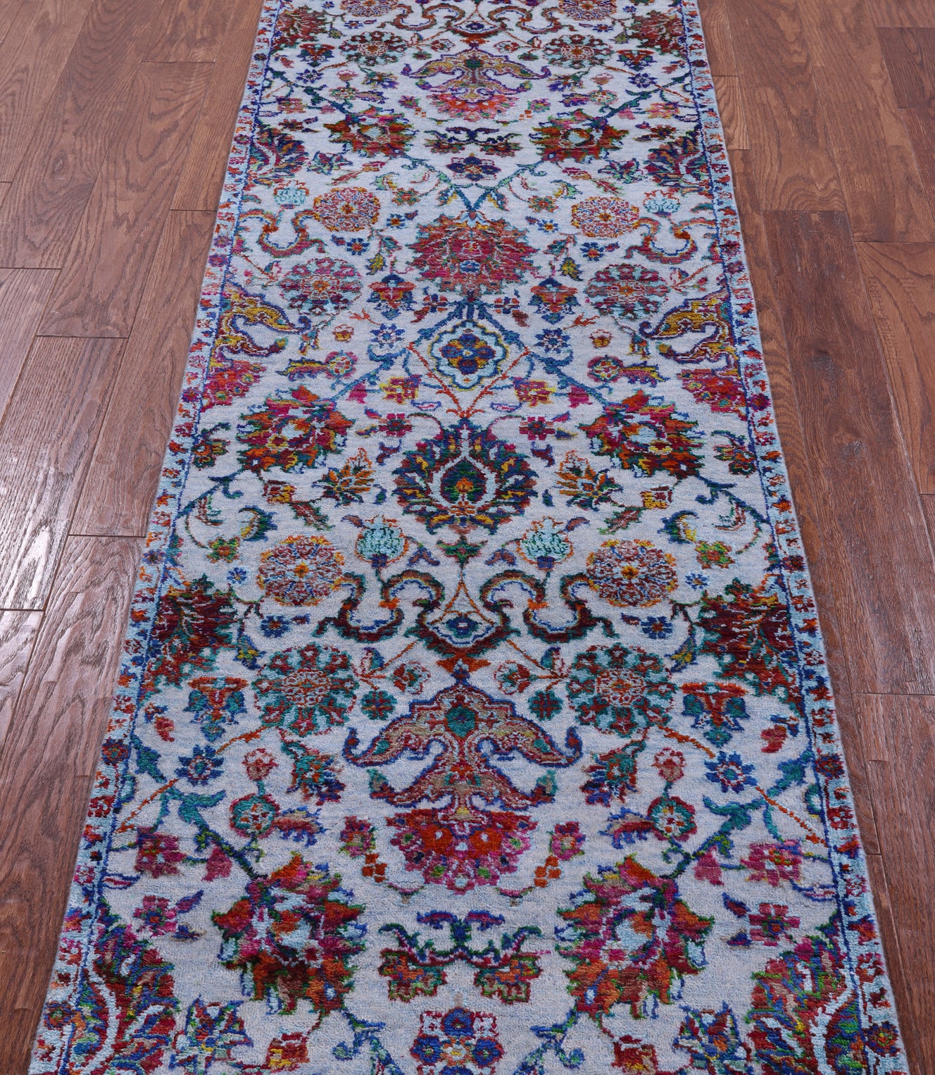 Blue Persian Tabriz Hand Knotted Wool & Silk Runner Rug - 2' 6" X 10' 3" - Golden Nile