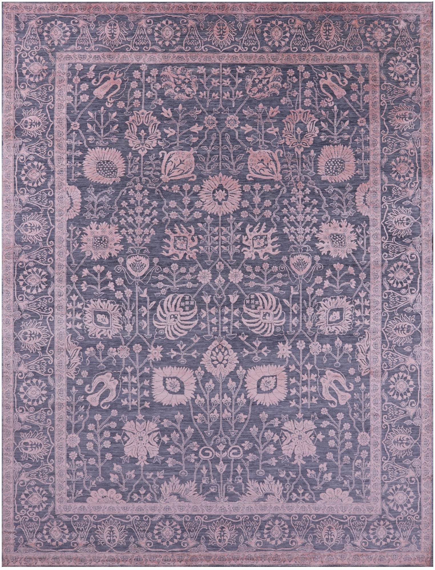 Grey Persian Tabriz Hand Knotted Wool & Silk Rug - 9' 0" X 12' 2" - Golden Nile