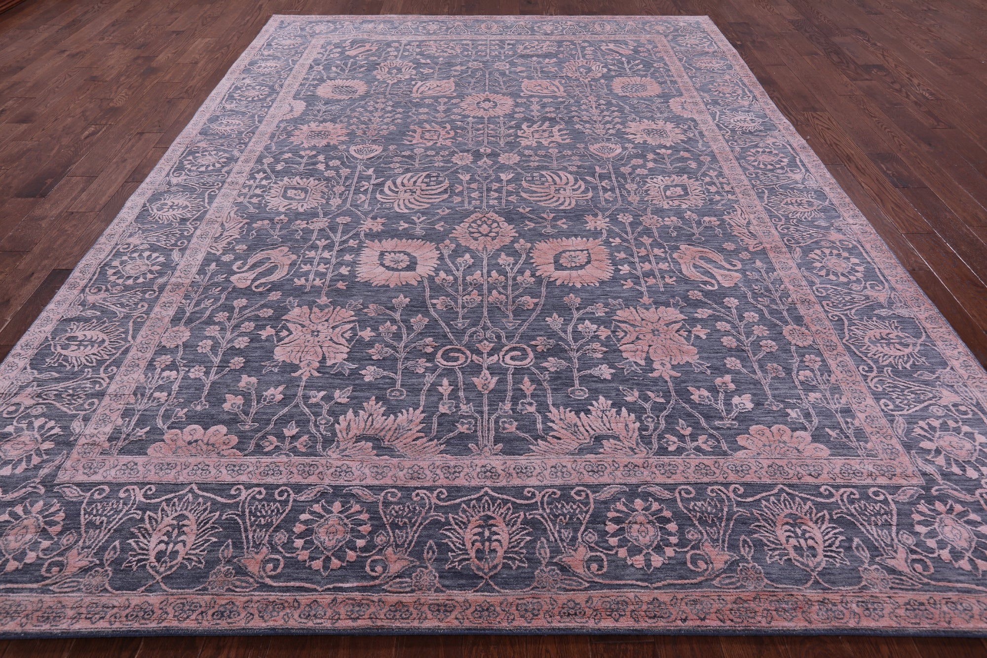 Grey Persian Tabriz Hand Knotted Wool & Silk Rug - 9' 0" X 12' 2" - Golden Nile