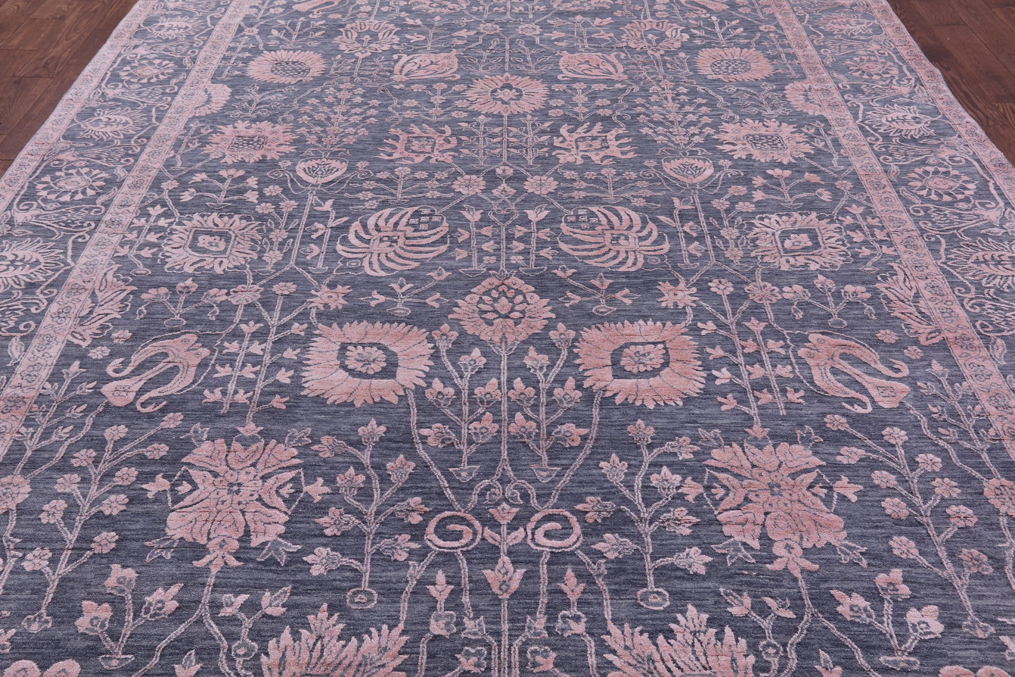 Grey Persian Tabriz Hand Knotted Wool & Silk Rug - 9' 0" X 12' 2" - Golden Nile