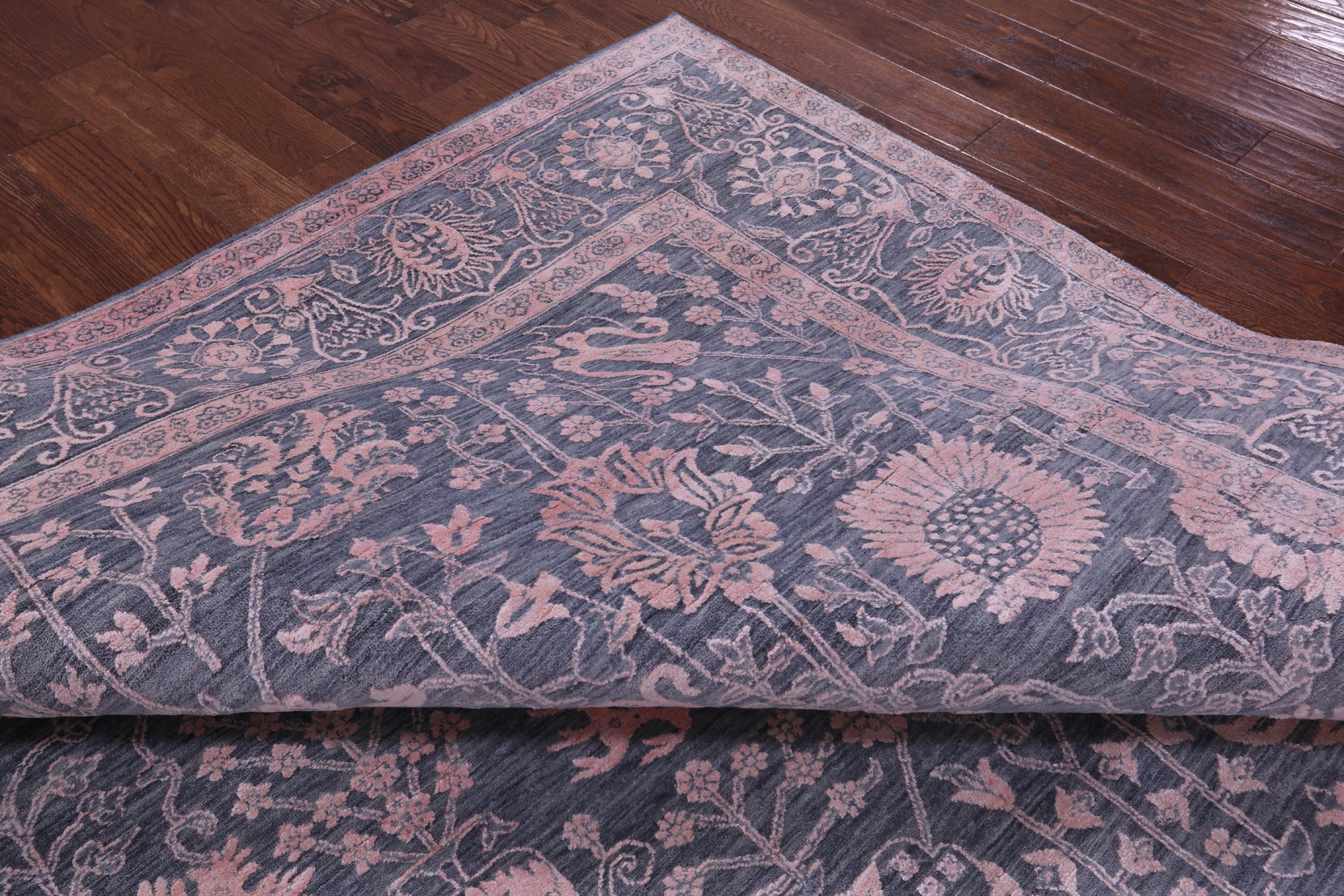Grey Persian Tabriz Hand Knotted Wool & Silk Rug - 9' 0" X 12' 2" - Golden Nile