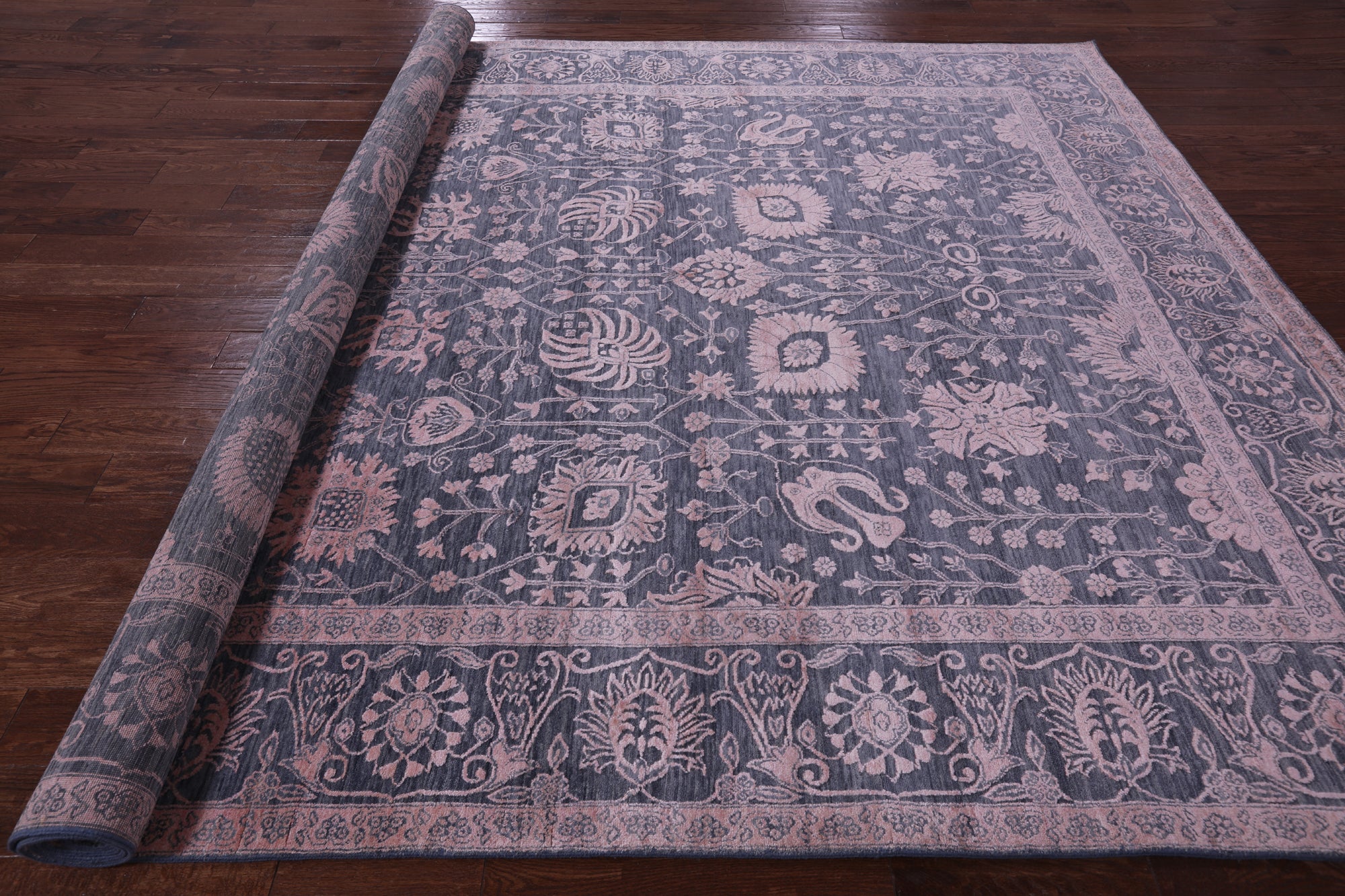 Grey Persian Tabriz Hand Knotted Wool & Silk Rug - 9' 0" X 12' 2" - Golden Nile
