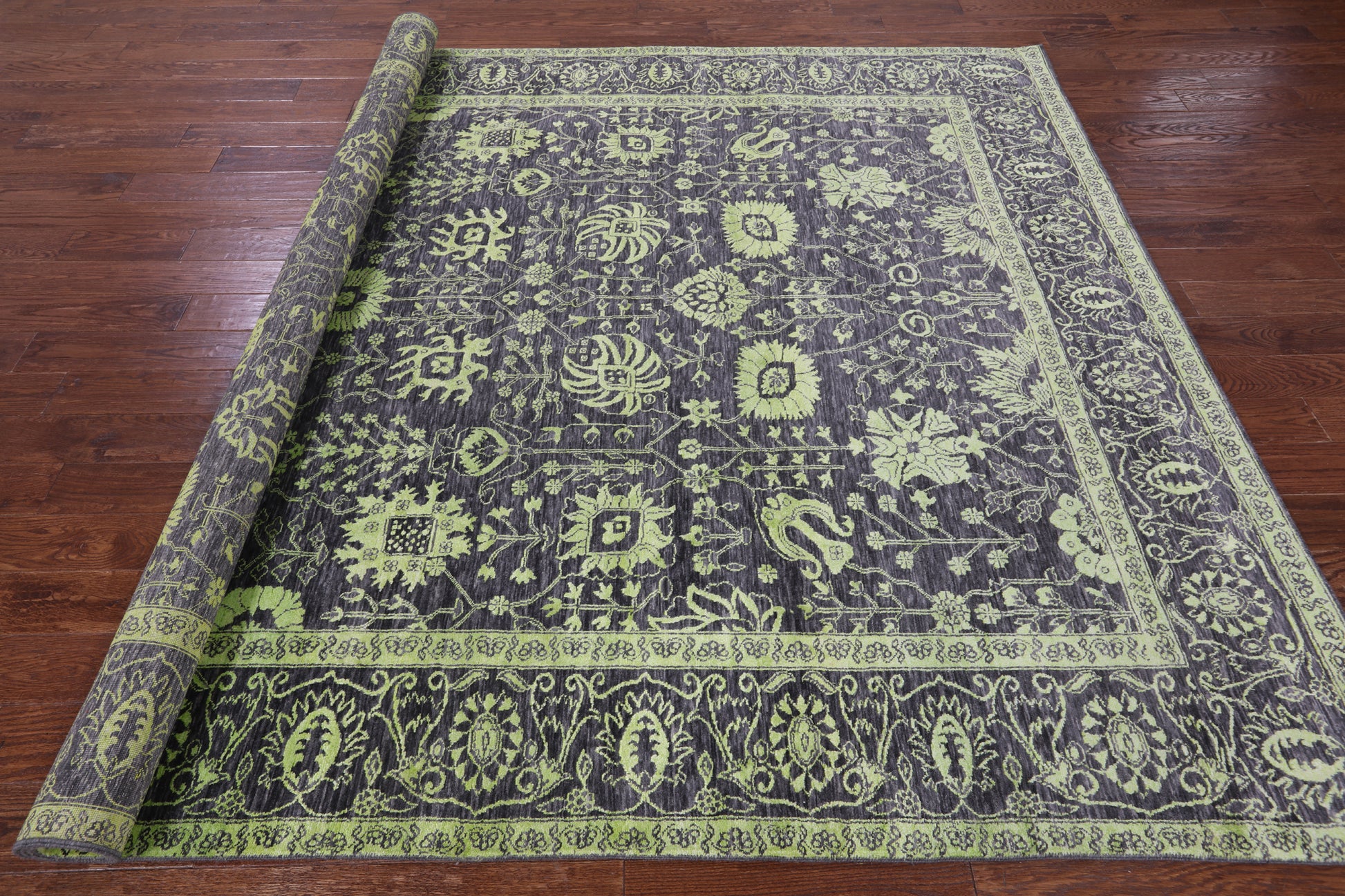 Grey Persian Tabriz Handmade Wool & Silk Rug - 8' 1" X 9' 11" - Golden Nile