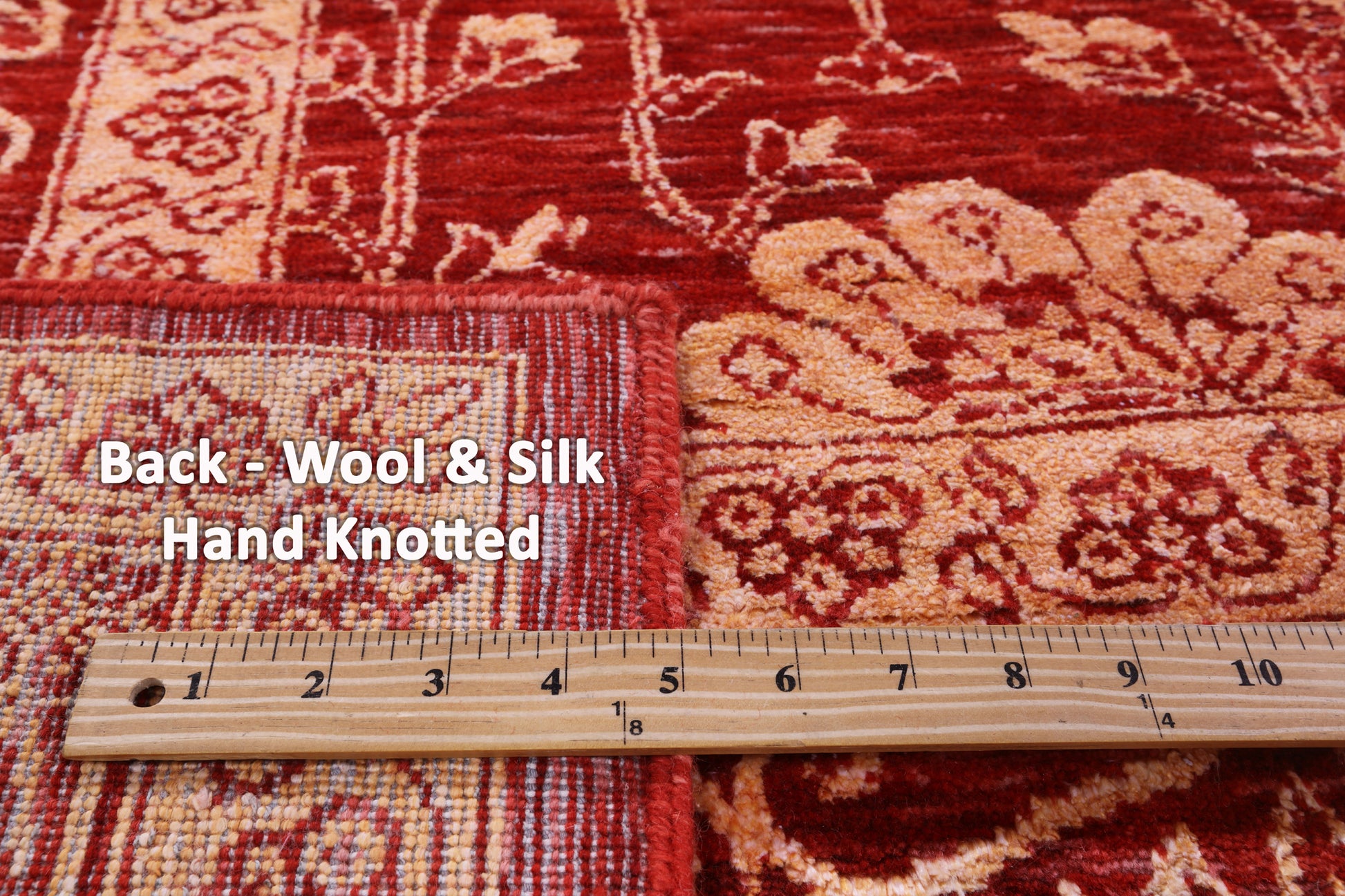Red Persian Tabriz Hand Knotted Wool & Silk Rug - 8' 11" X 11' 11" - Golden Nile