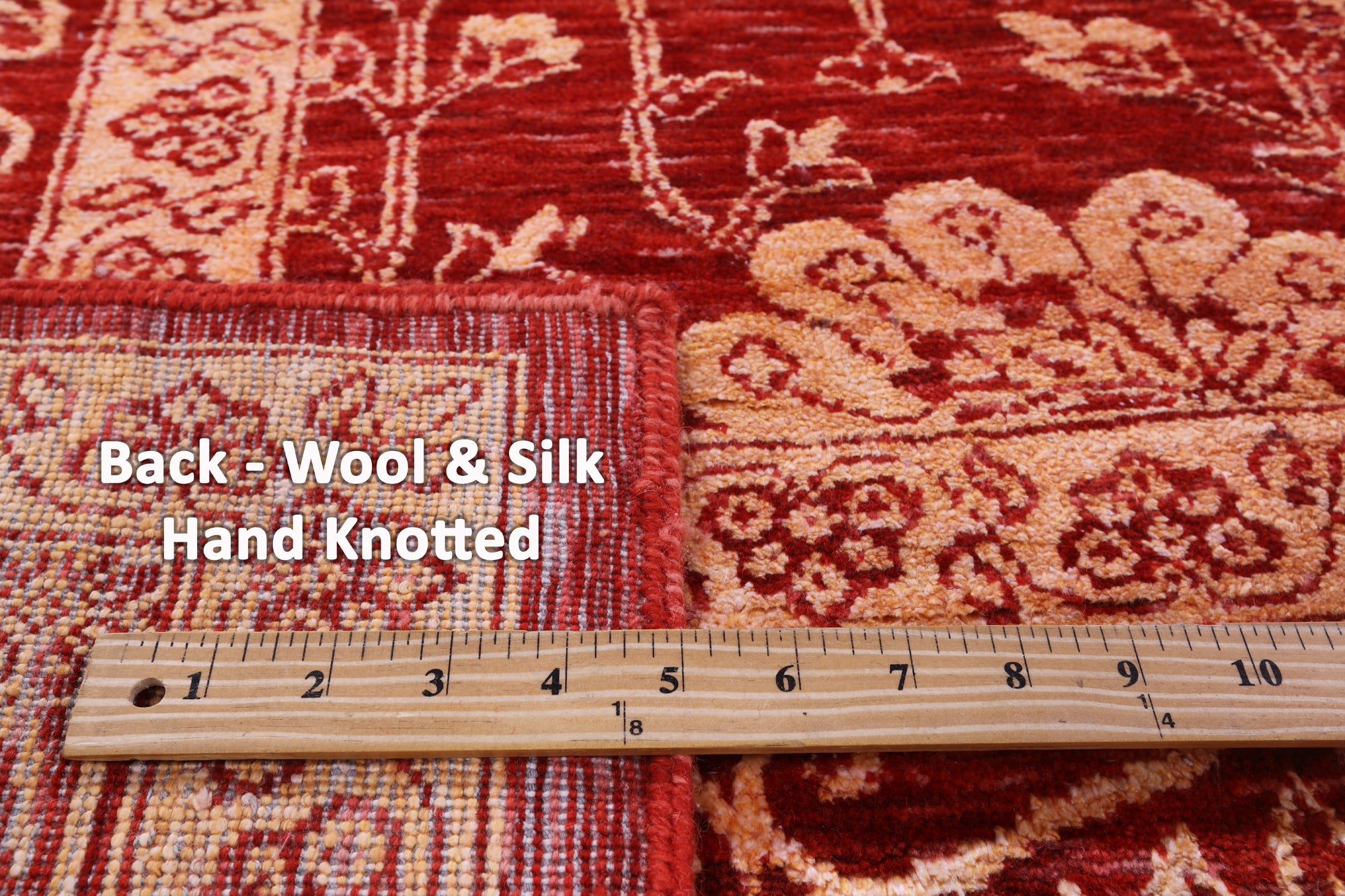 Red Persian Tabriz Hand Knotted Wool & Silk Rug - 8' 11" X 11' 11" - Golden Nile