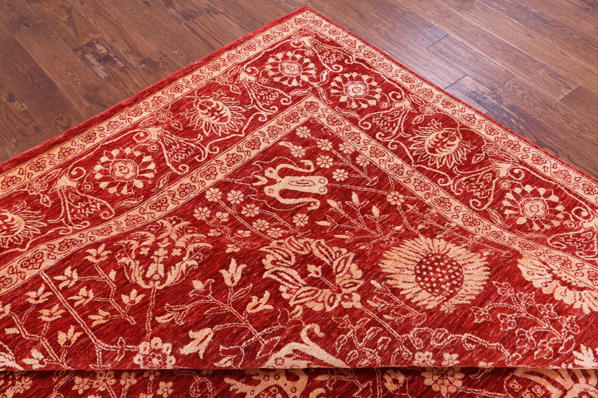 Red Persian Tabriz Hand Knotted Wool & Silk Rug - 8' 11" X 11' 11" - Golden Nile