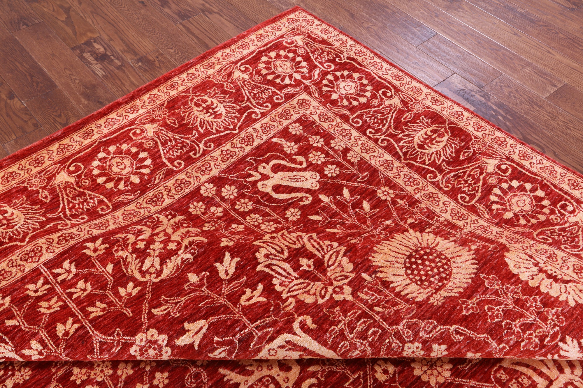 Red Persian Tabriz Hand Knotted Wool & Silk Rug - 8' 11" X 11' 11" - Golden Nile